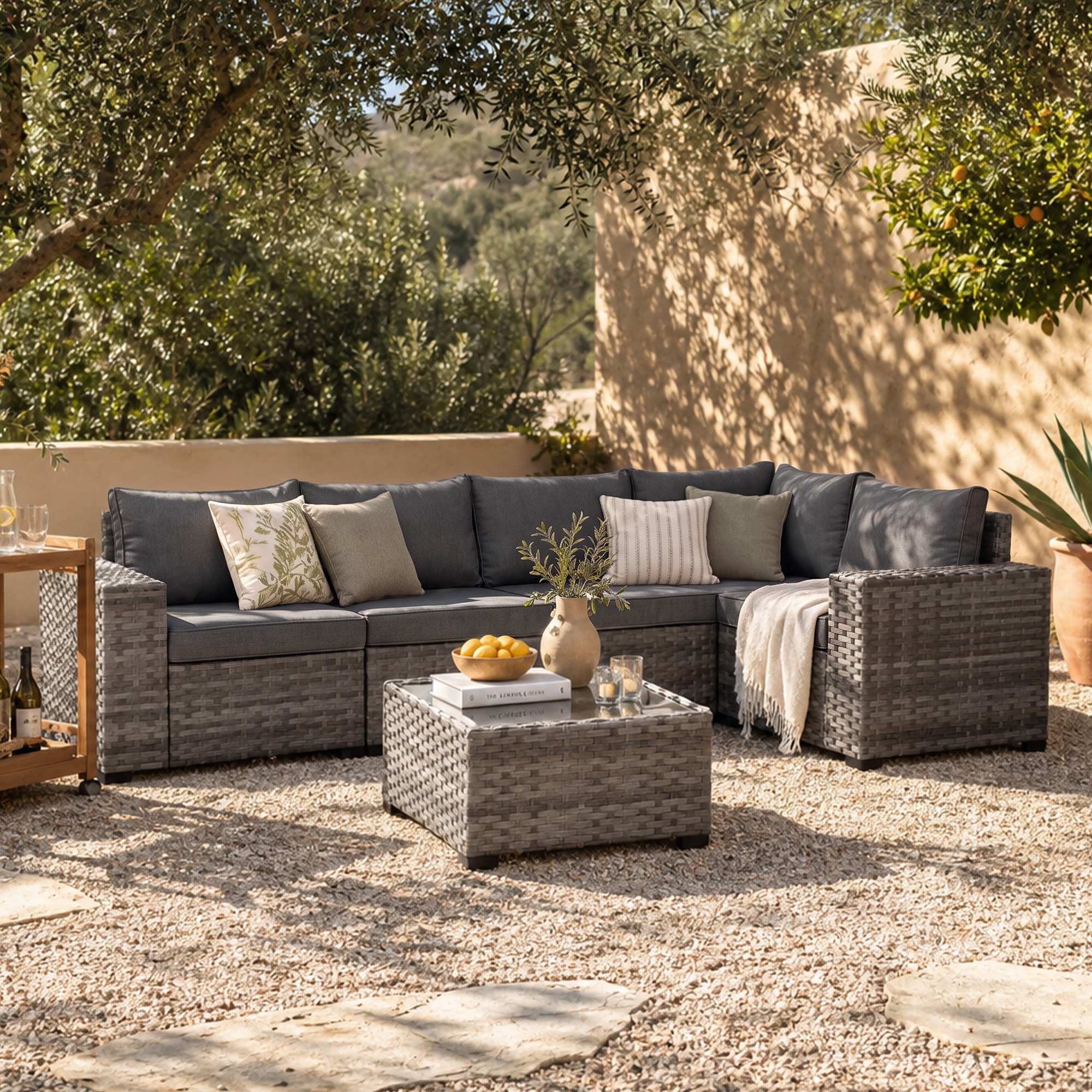 OVIOS 6 Pieces Outdoor Sectional Sofa with 7.68'' Broad Handrails