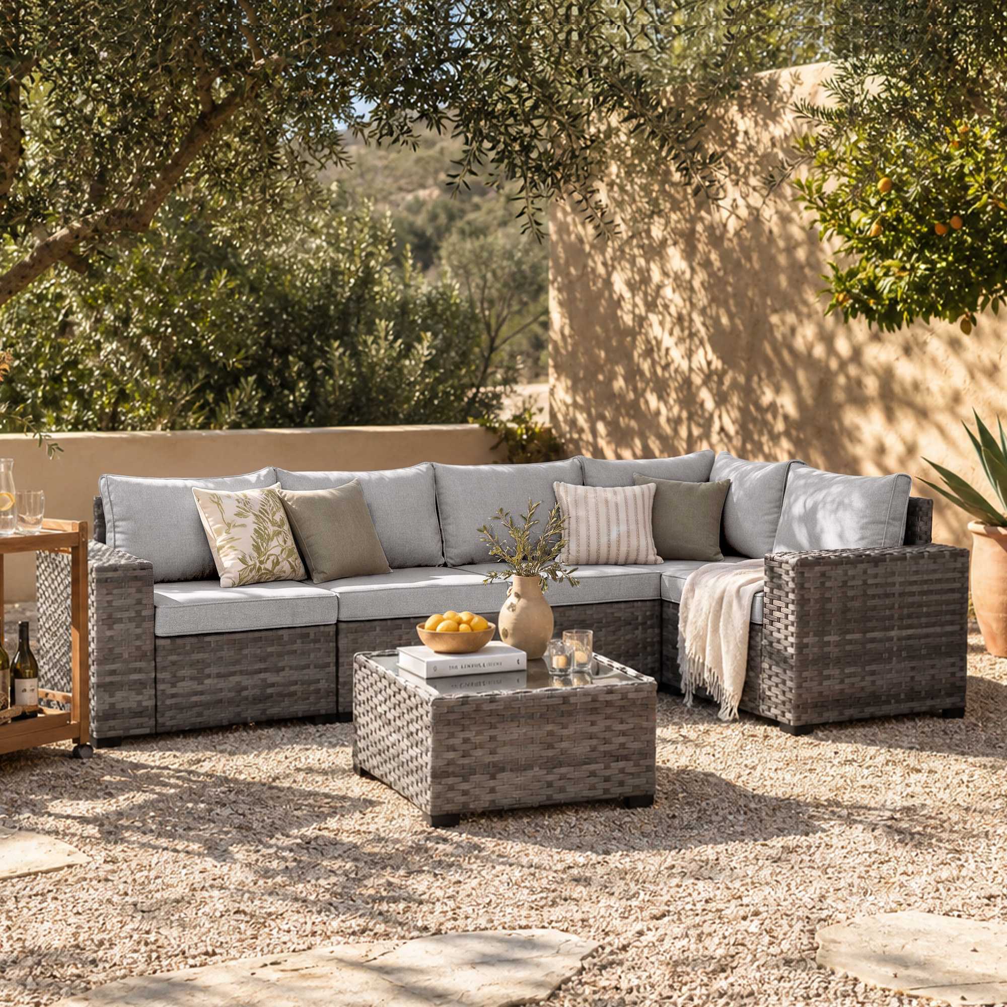 OVIOS 6 Pieces Outdoor Sectional Sofa with 7.68'' Broad Handrails