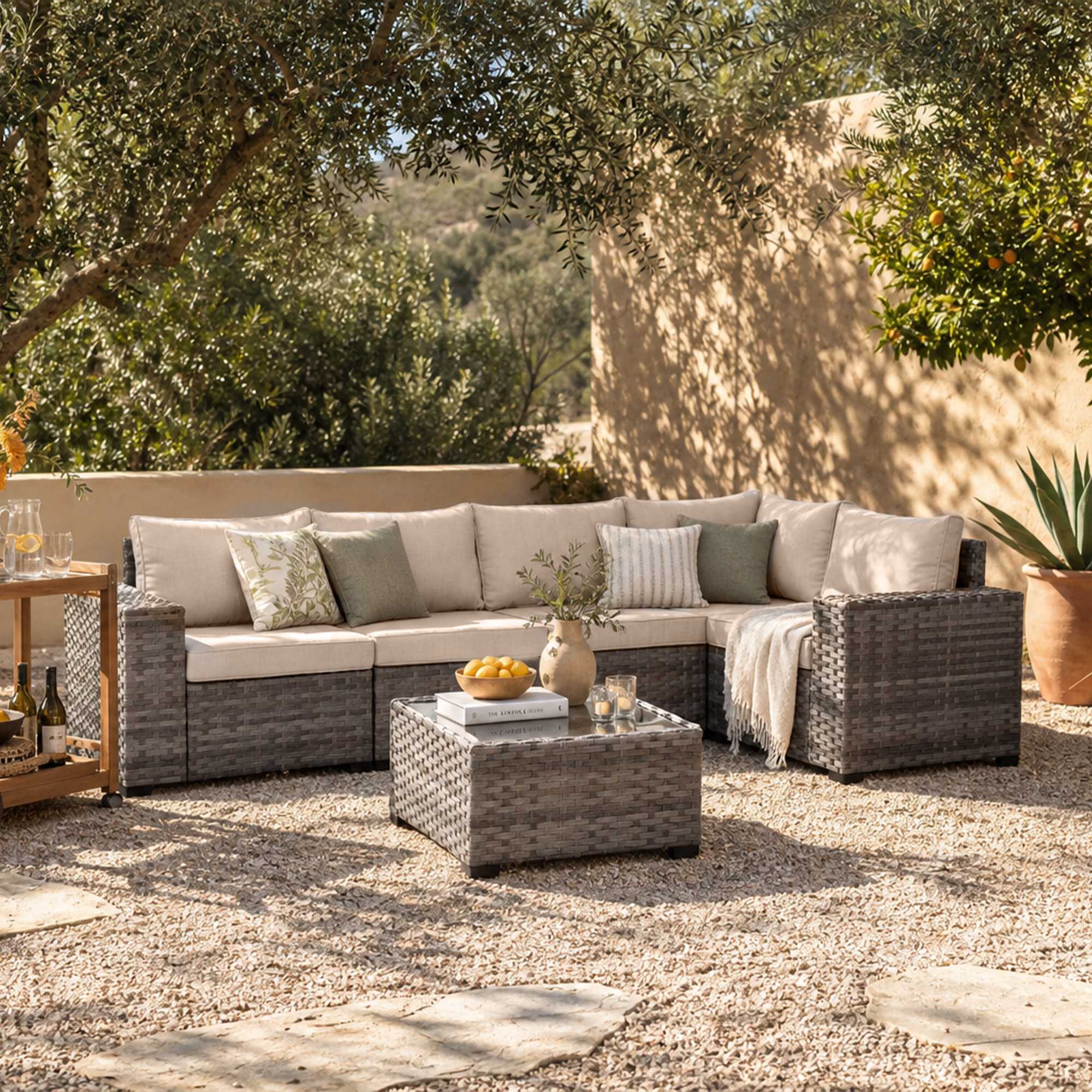OVIOS 6 Pieces Outdoor Sectional Sofa with 7.68'' Broad Handrails