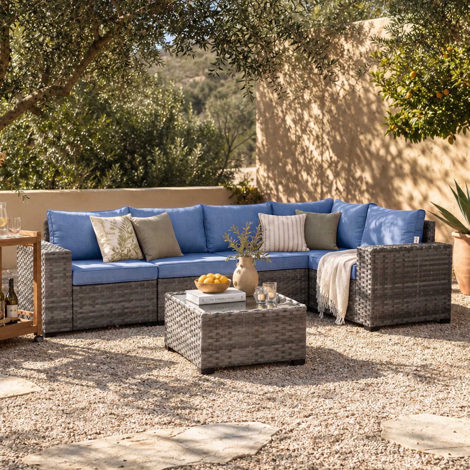 OVIOS 6 Pieces Outdoor Sectional Sofa with 7.68'' Broad Handrails