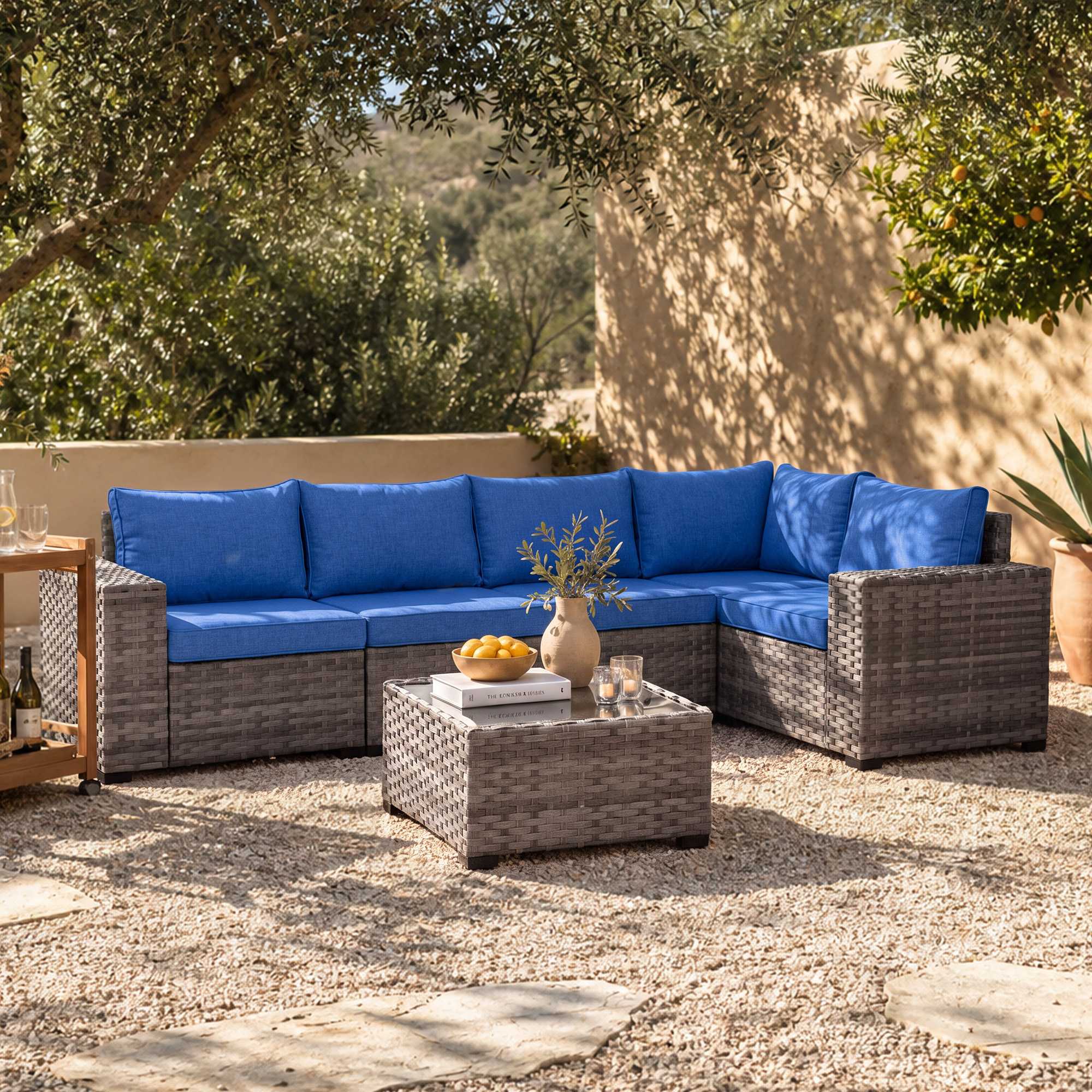 OVIOS 6 Pieces Outdoor Sectional Sofa with 7.68'' Broad Handrails