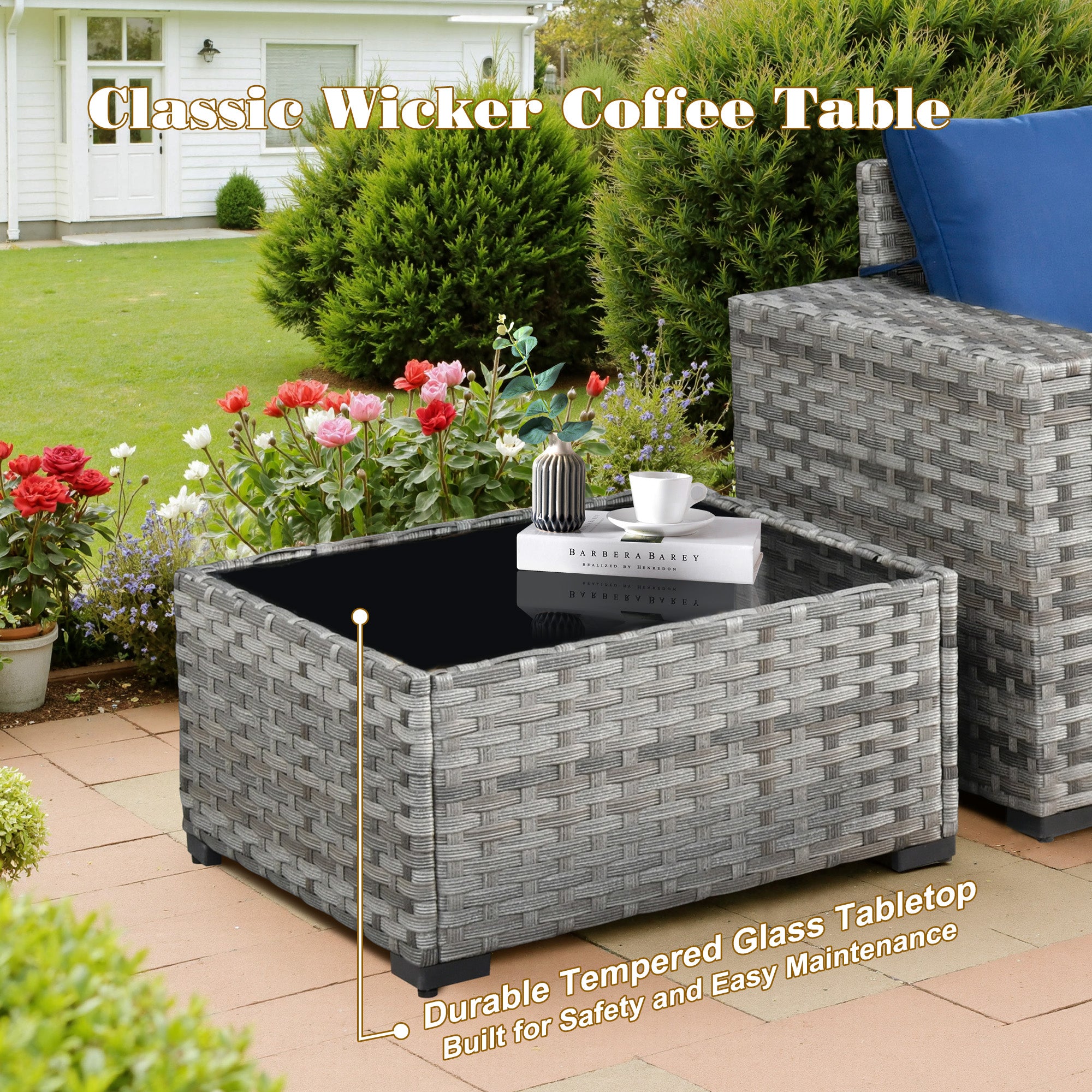 OVIOS Outdoor Conversation Set with 7.68" Extra-Wide Armrests and Rocking Chairs