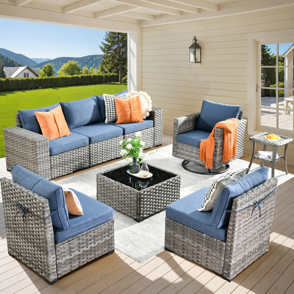 8 Pieces Patio Set Outdoor Sectional Sofa Swivel Rocking Chair