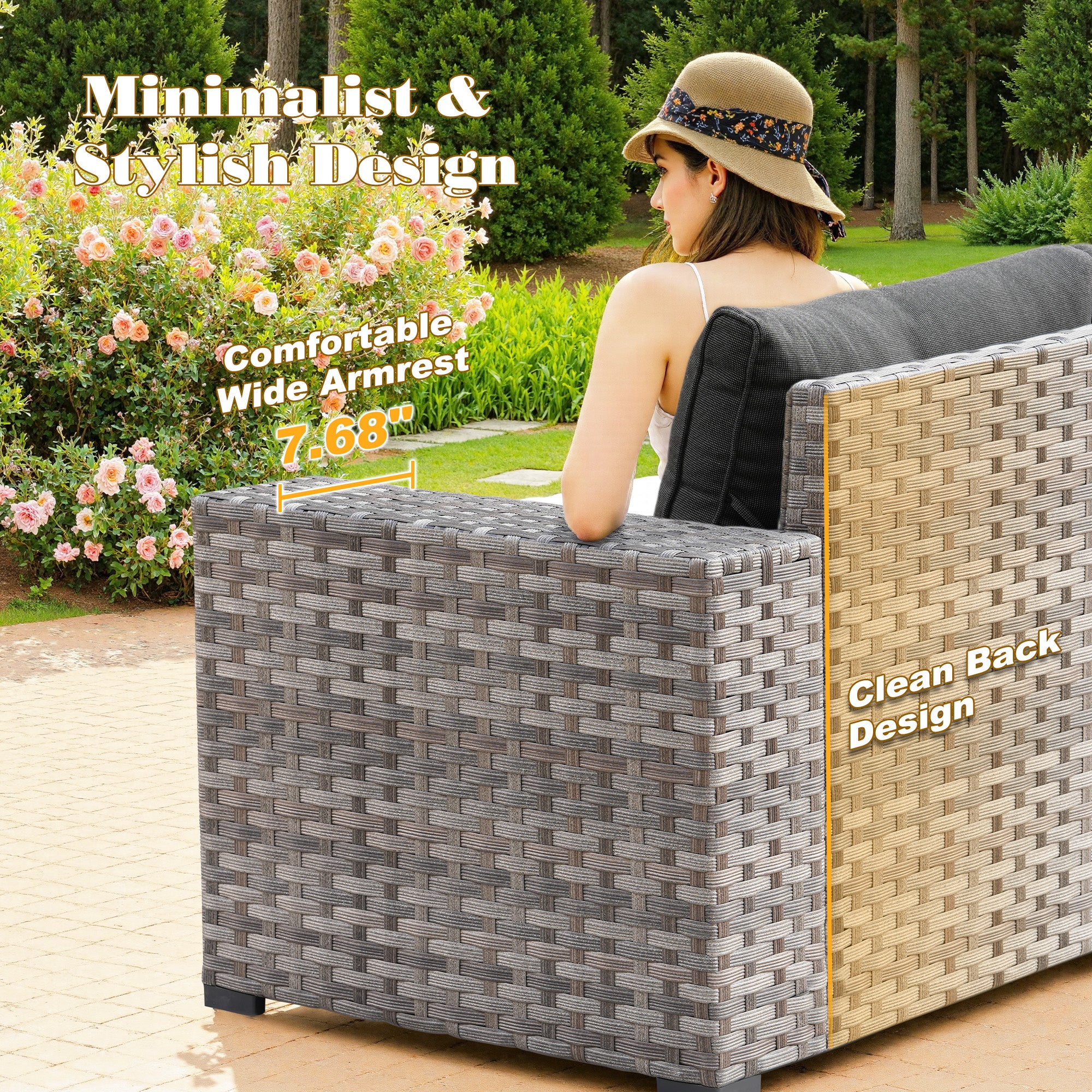 OVIOS Outdoor Conversation Set with 7.68" Extra-Wide Armrests and Rocking Chairs