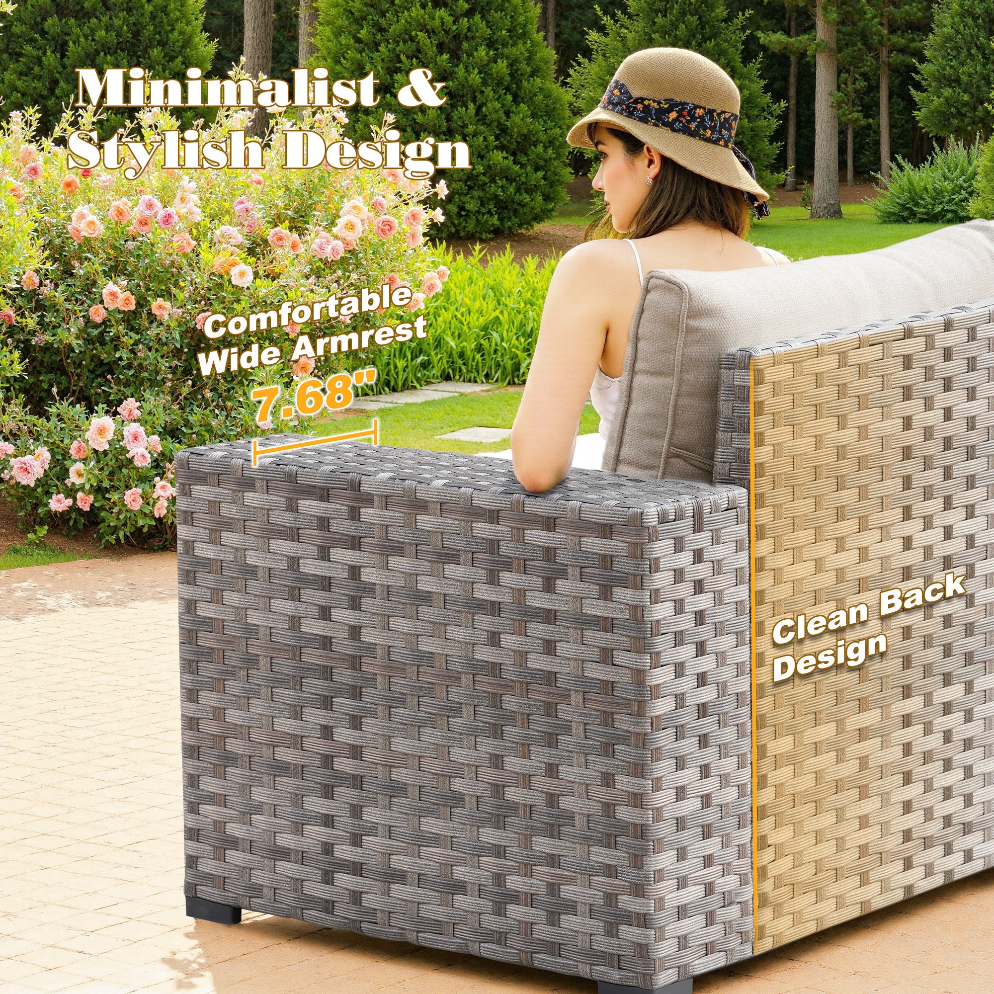 OVIOS Outdoor Conversation Set with 7.68" Extra-Wide Armrests and Rocking Chairs