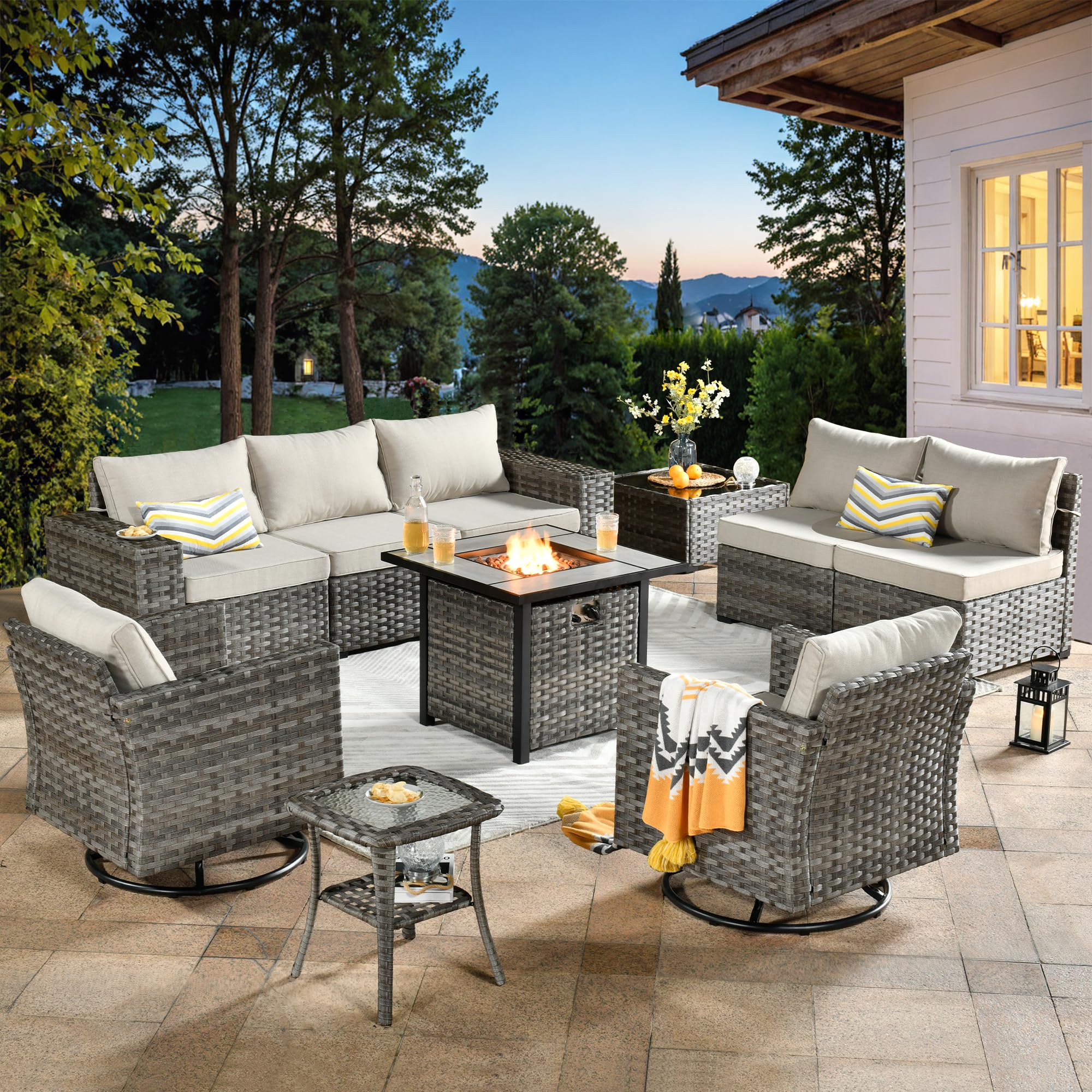 10-Piece Outdoor Set | Patio Set, Fire Pit & Swivel Chairs