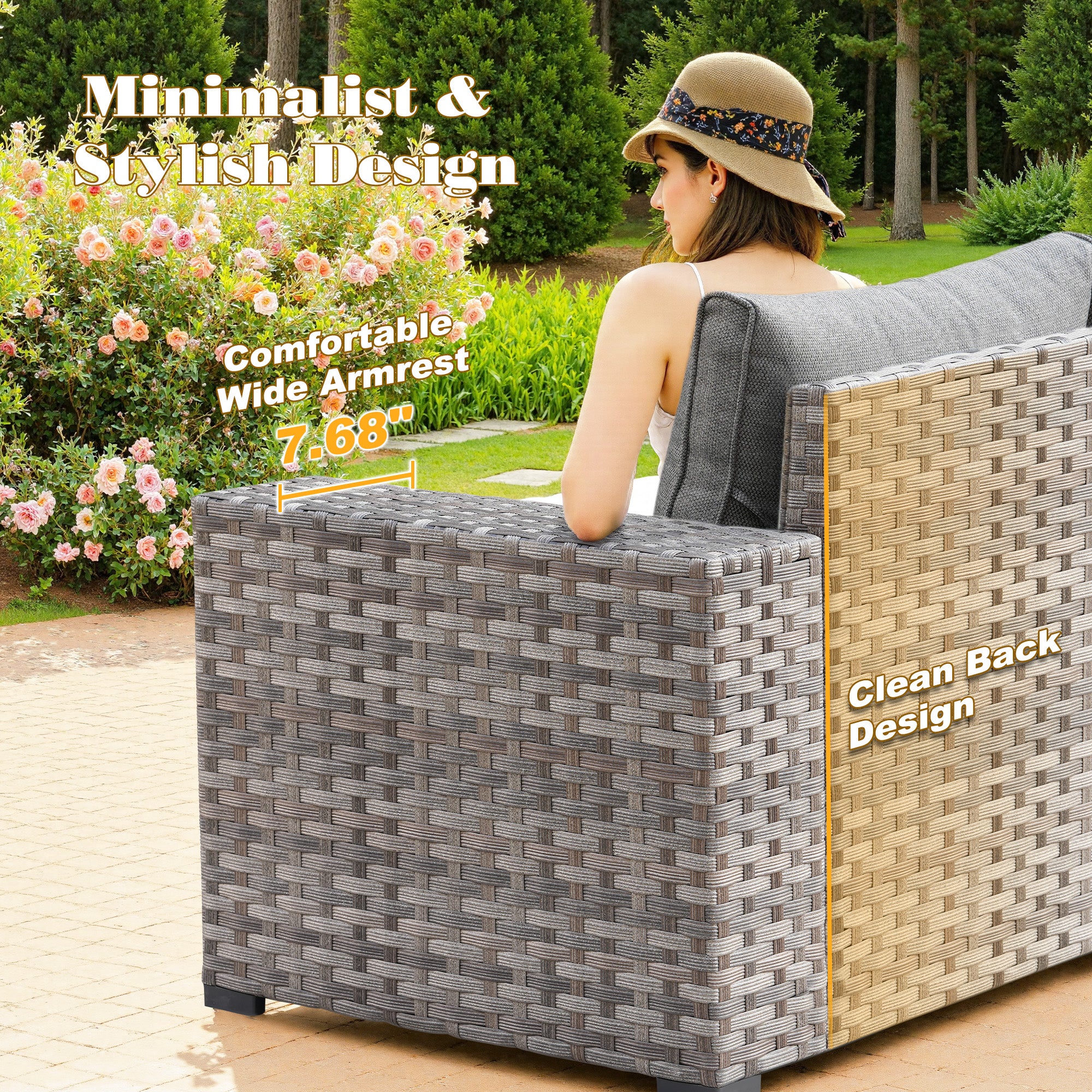 OVIOS Outdoor Conversation Set with 7.68" Extra-Wide Armrests and Rocking Chairs