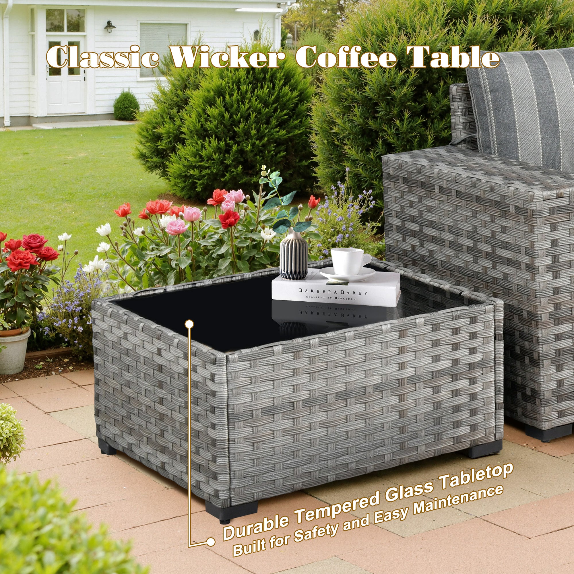 OVIOS Outdoor Conversation Set with 7.68" Extra-Wide Armrests and Rocking Chairs