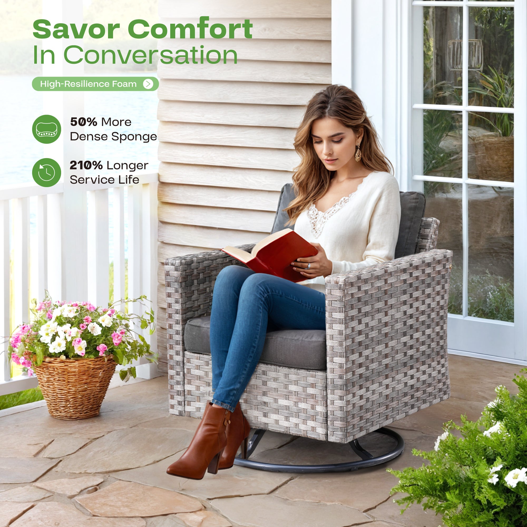 Ovios 9-Piece Outdoor Furniture Set with 7.68'' Wide Armrests