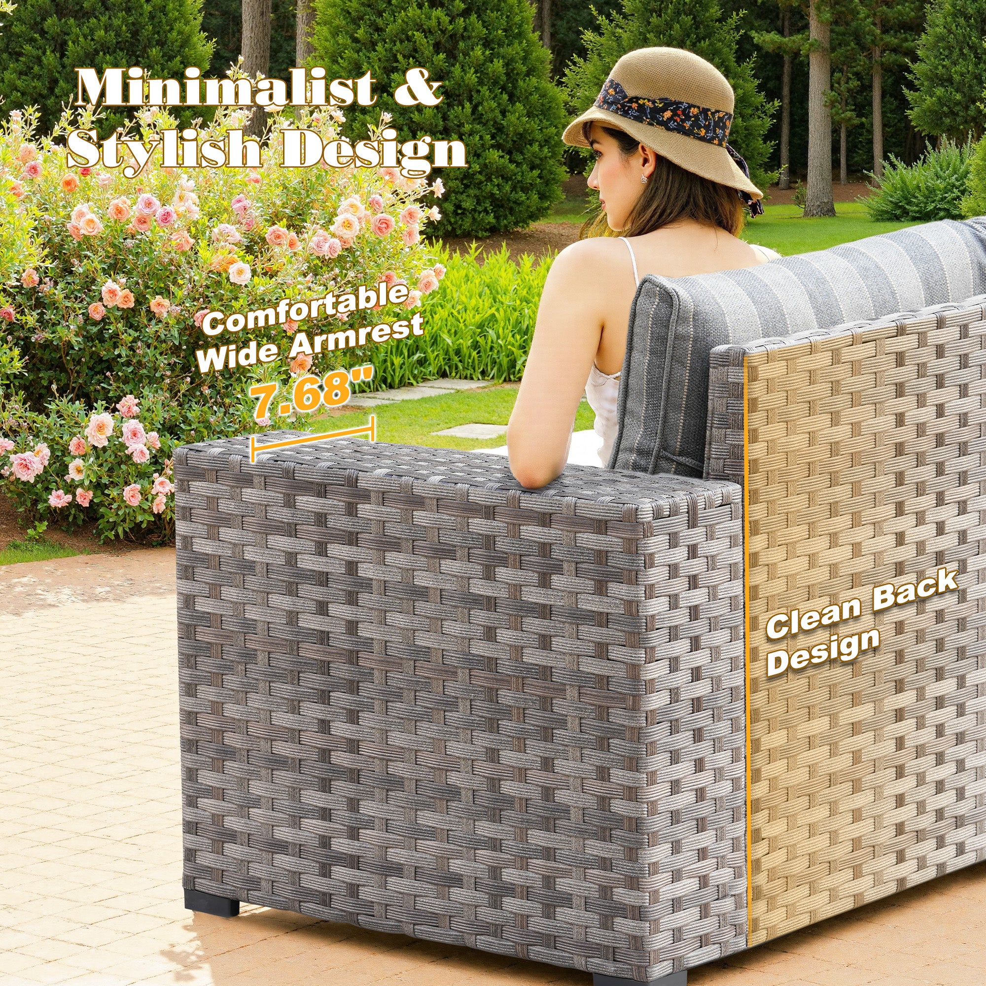 OVIOS Outdoor Conversation Set with 7.68" Extra-Wide Armrests and Rocking Chairs