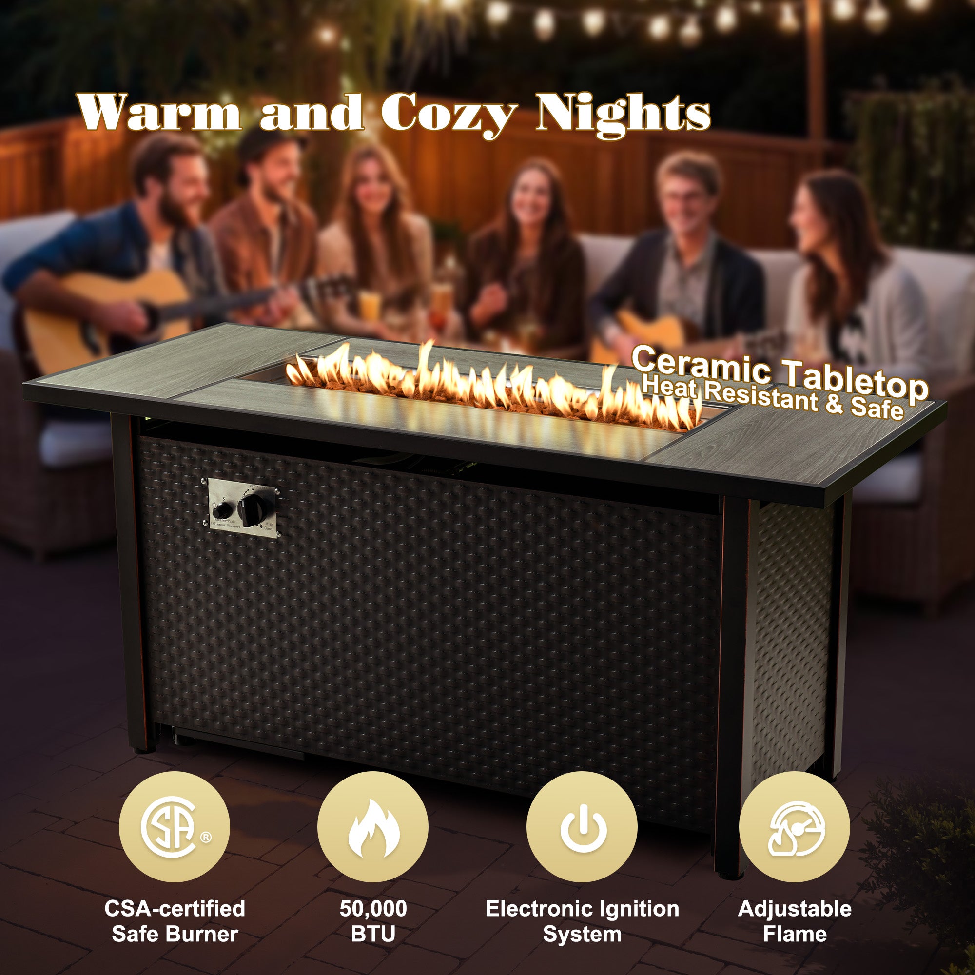 OVIOS Outdoor Patio Furniture Set with Fire Pit Table Wide Armrest Chairs and Rocking Chairs