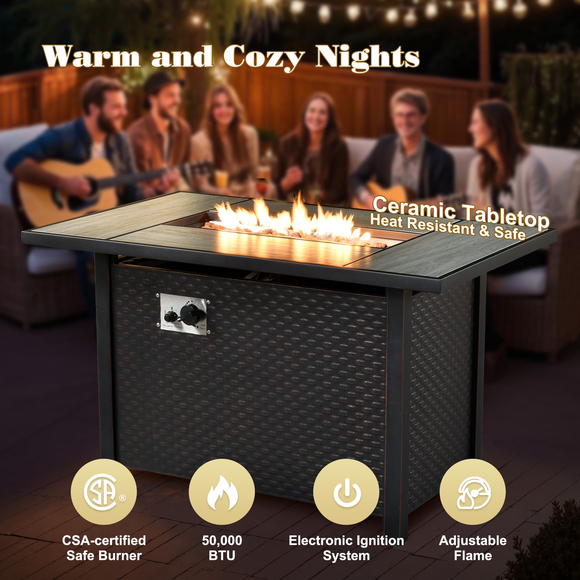 OVIOS Outdoor Patio Furniture Set with Fire Pit Table Wide Armrest Chairs and Rocking Chairs