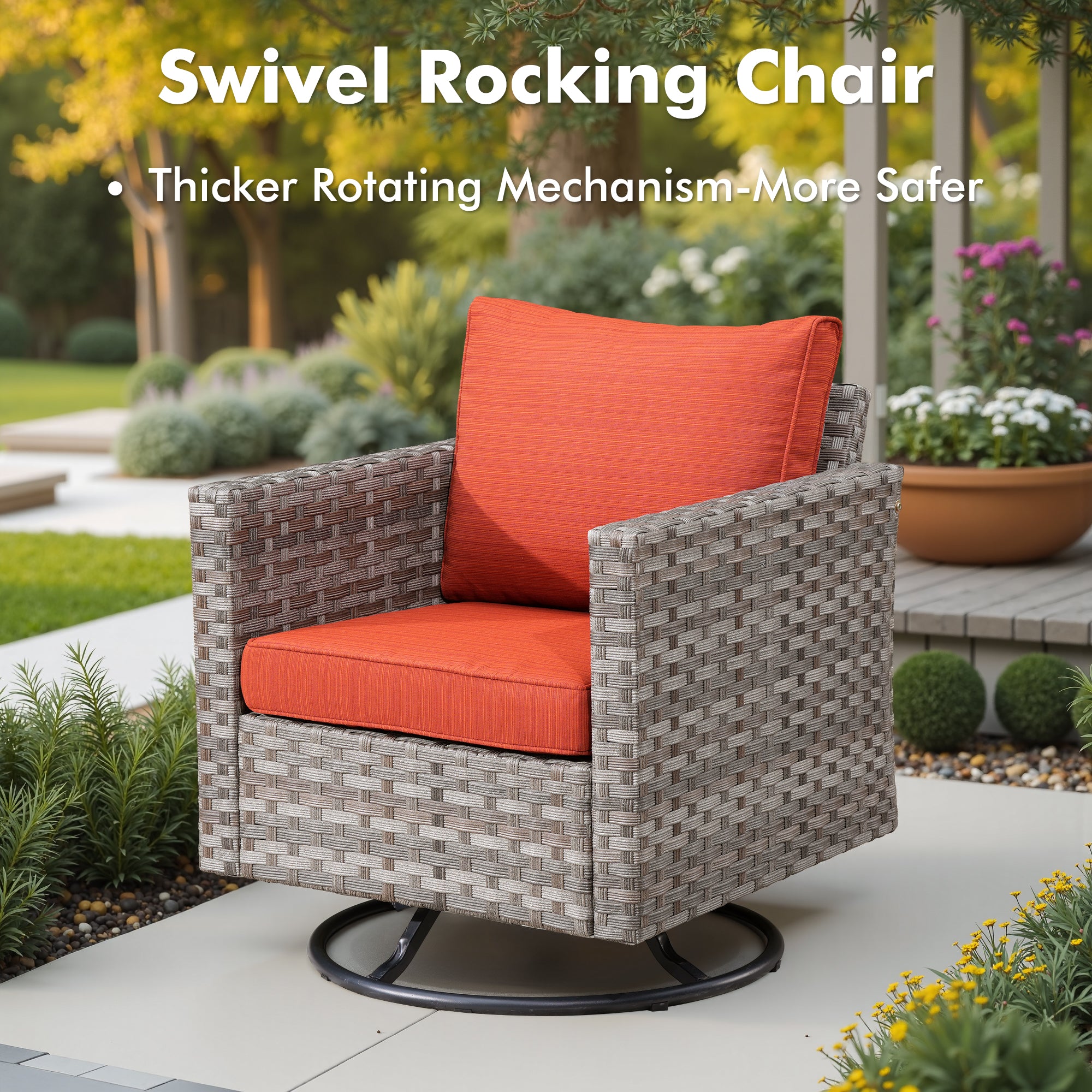 OVIOS Outdoor Conversation Set with 7.68" Extra-Wide Armrests and Rocking Chairs