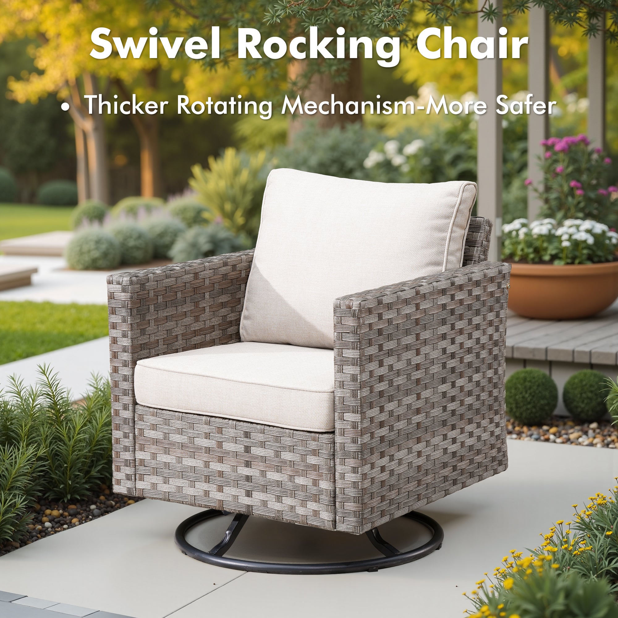 OVIOS Outdoor Conversation Set with 7.68" Extra-Wide Armrests and Rocking Chairs