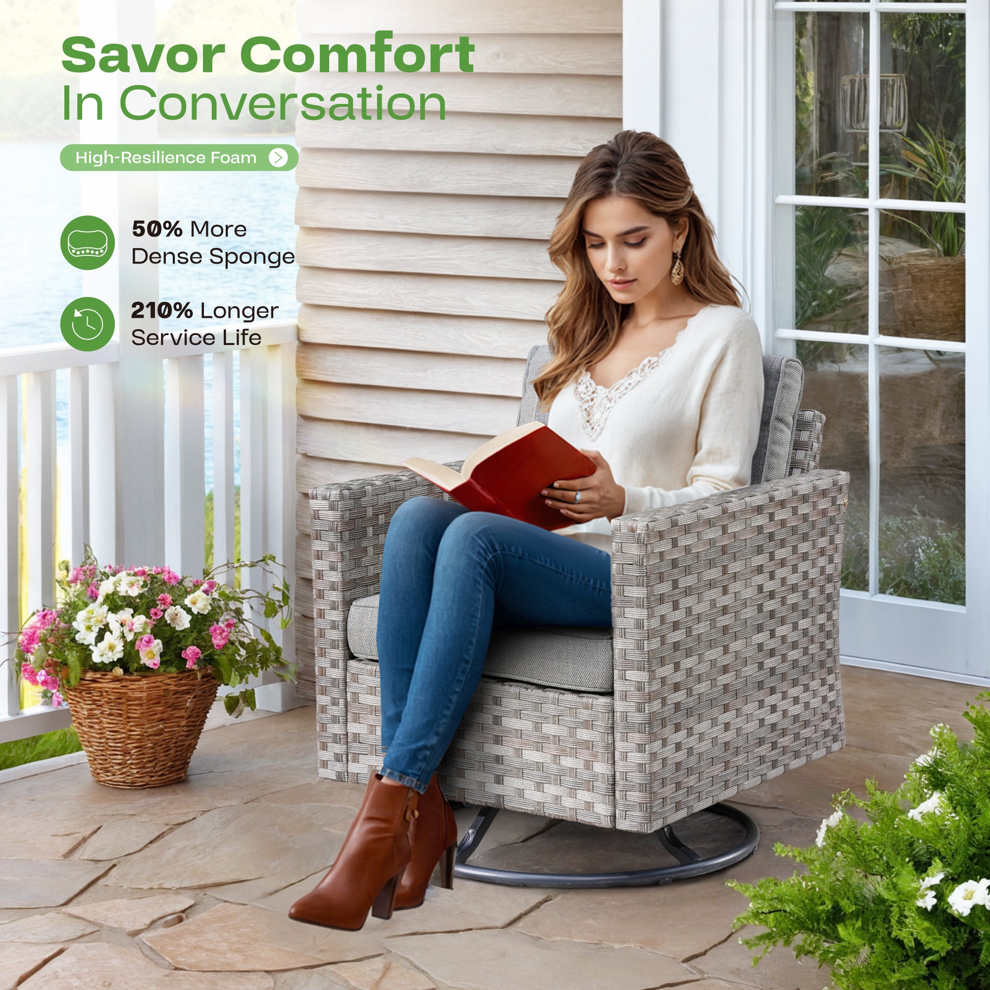 Ovios 9-Piece Outdoor Furniture Set with 7.68'' Wide Armrests
