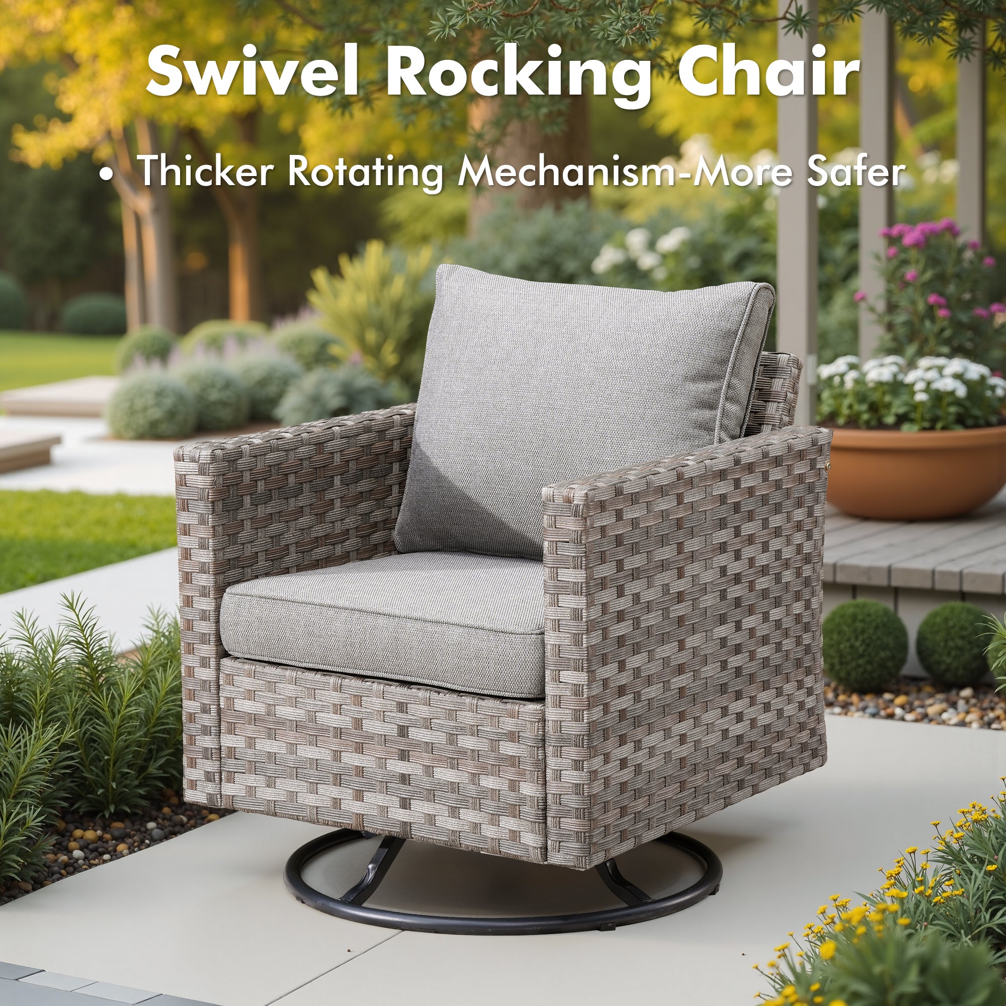 OVIOS Outdoor Conversation Set with 7.68" Extra-Wide Armrests and Rocking Chairs