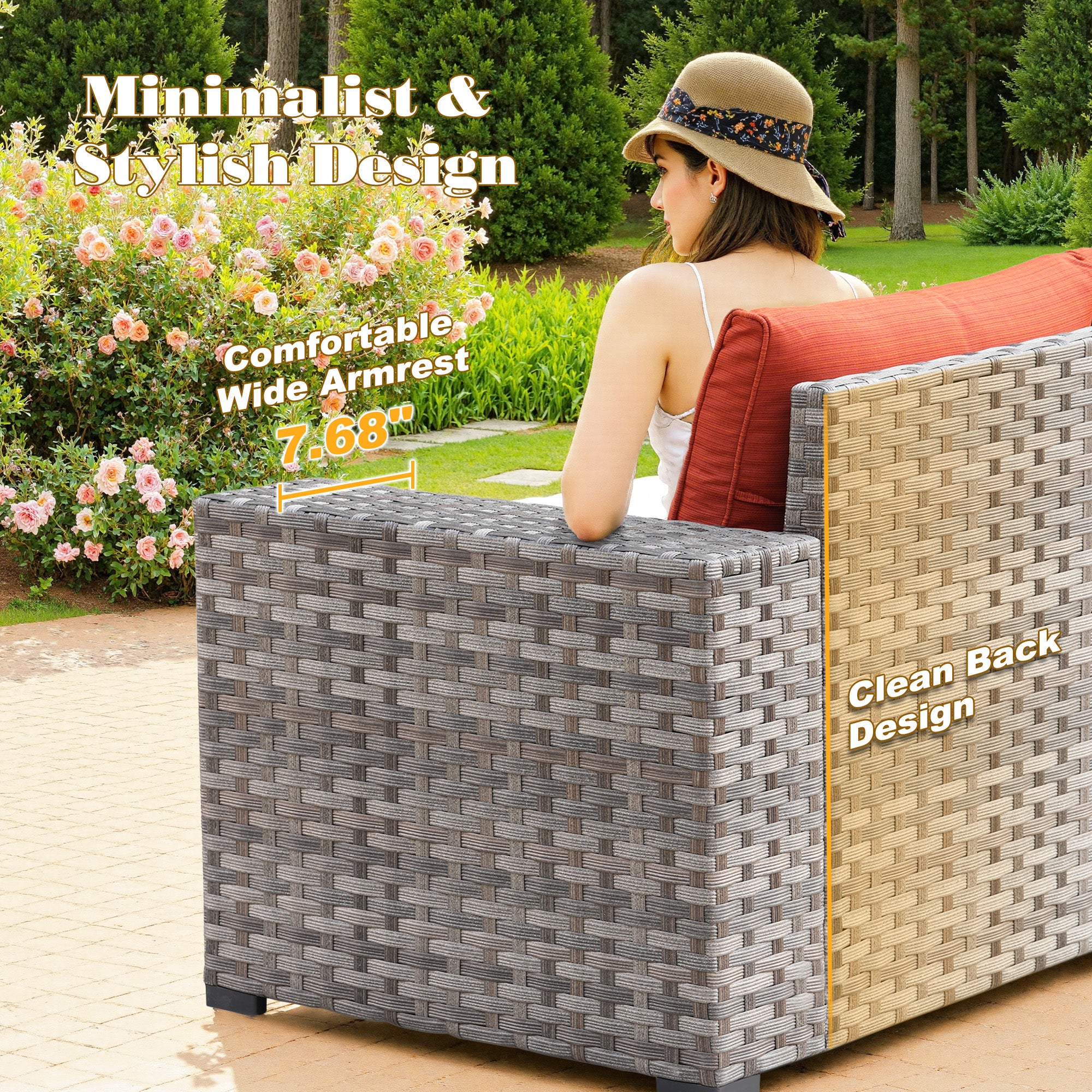 OVIOS Outdoor Conversation Set with 7.68" Extra-Wide Armrests and Rocking Chairs