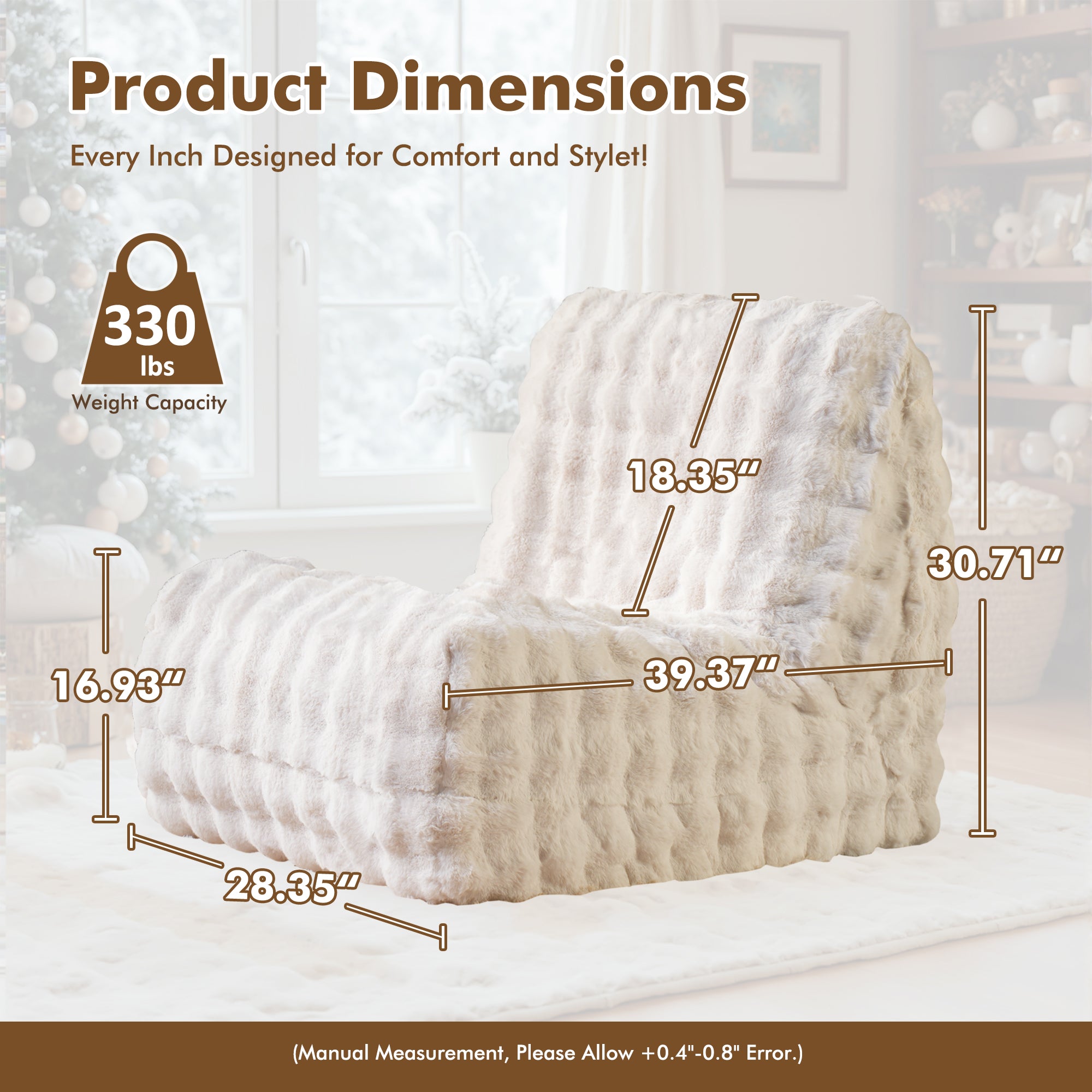 OVIOS Luxurious Fluffy Faux Fur Bean Bag Couch