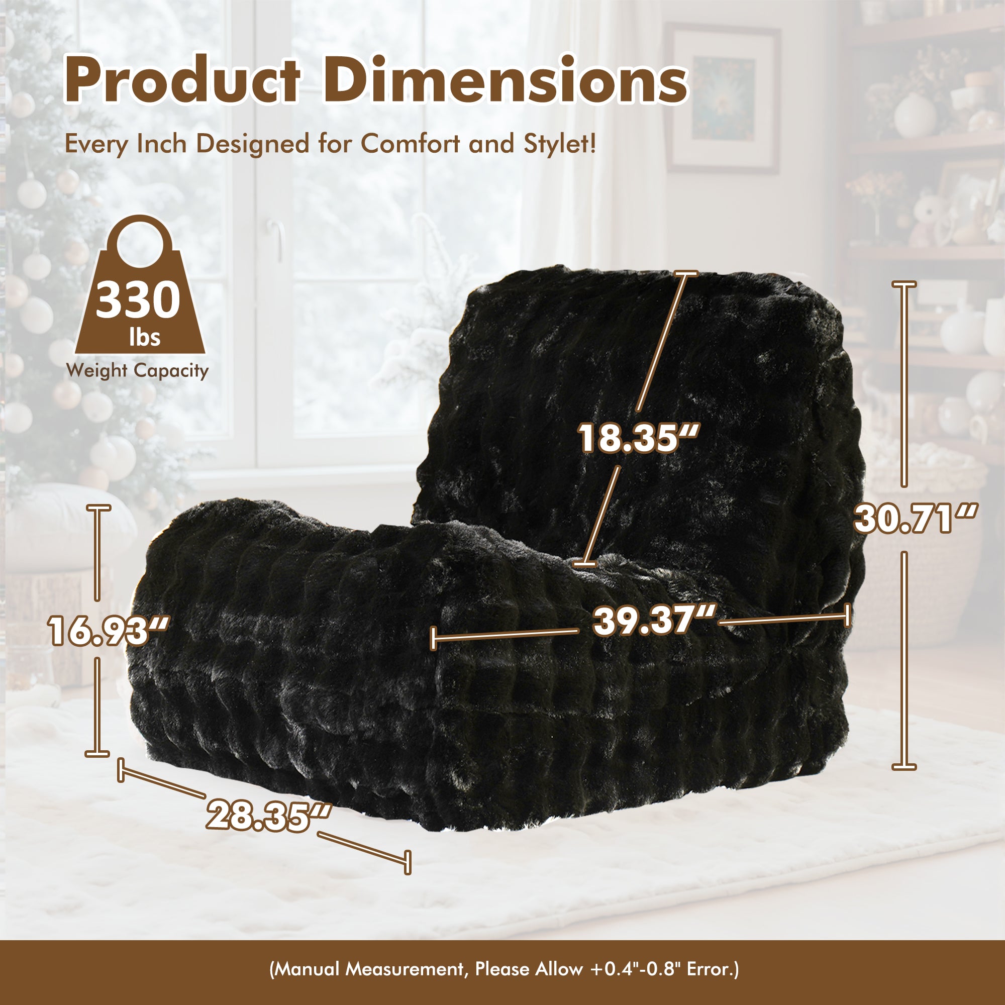 OVIOS Luxurious Fluffy Faux Fur Bean Bag Couch