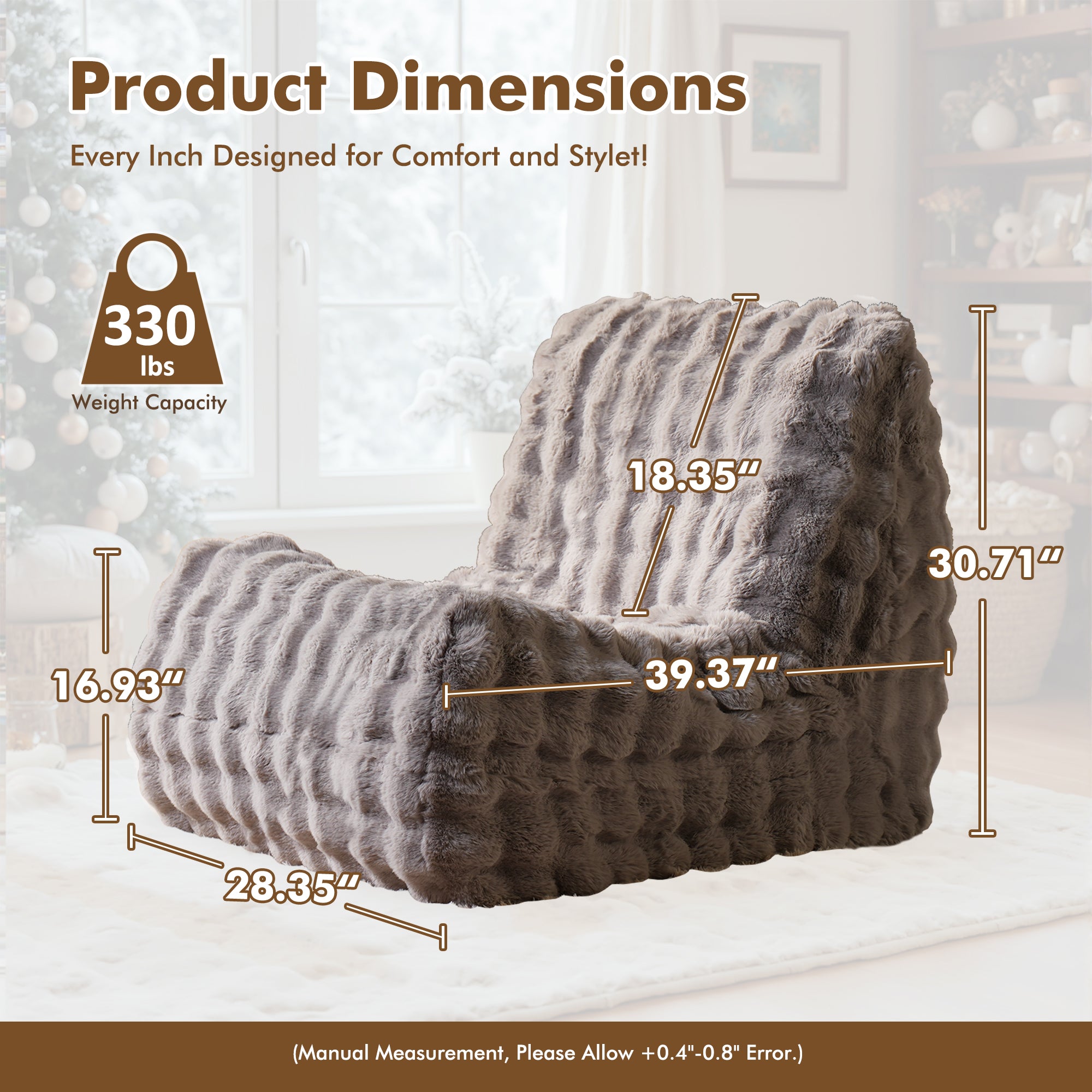 OVIOS Luxurious Fluffy Faux Fur Bean Bag Couch