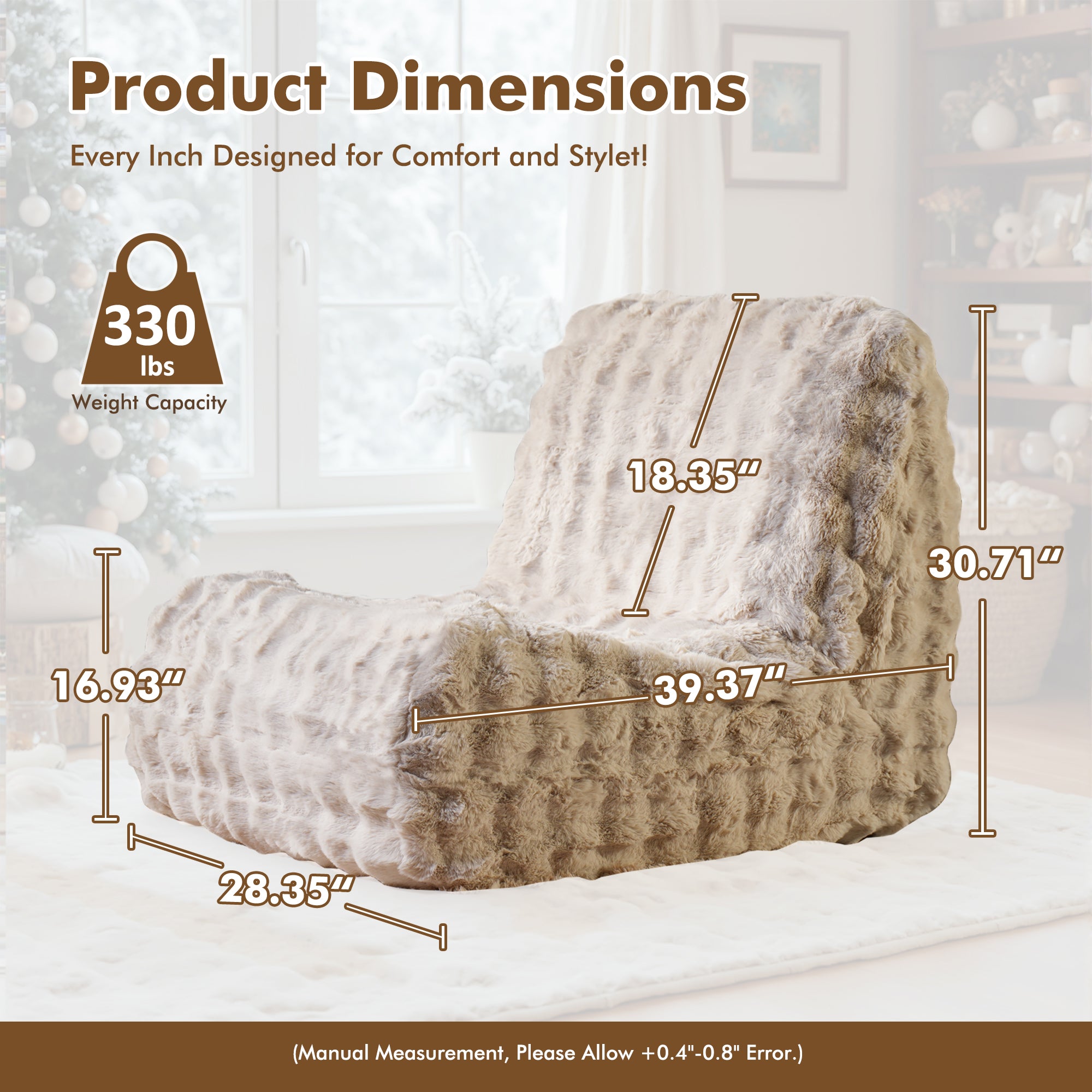 OVIOS Luxurious Fluffy Faux Fur Bean Bag Couch