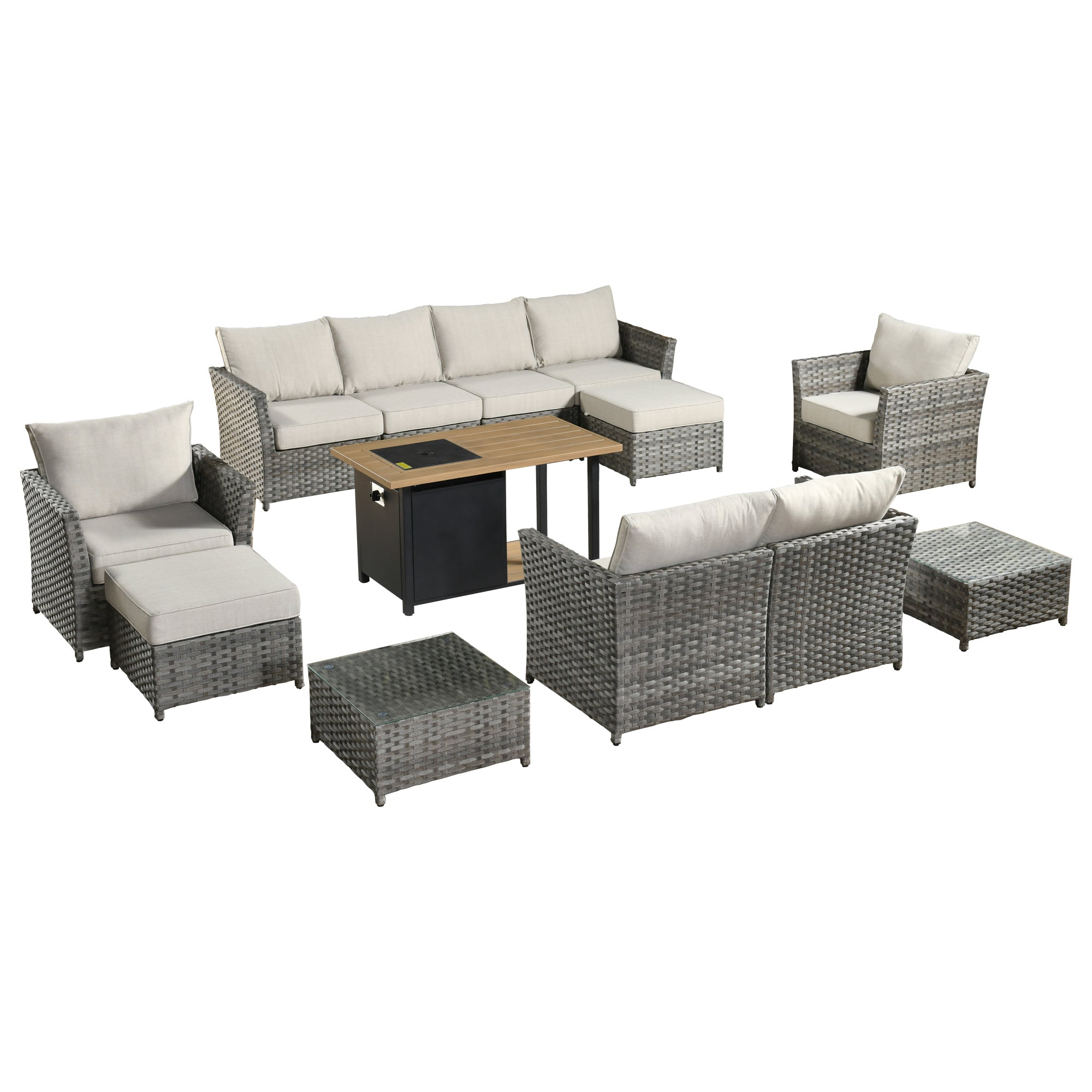 Ovios Patio Furniture Set 13-Piece include 42"Rectangle Fire Pit Table, Partially Assembled,BRS Series