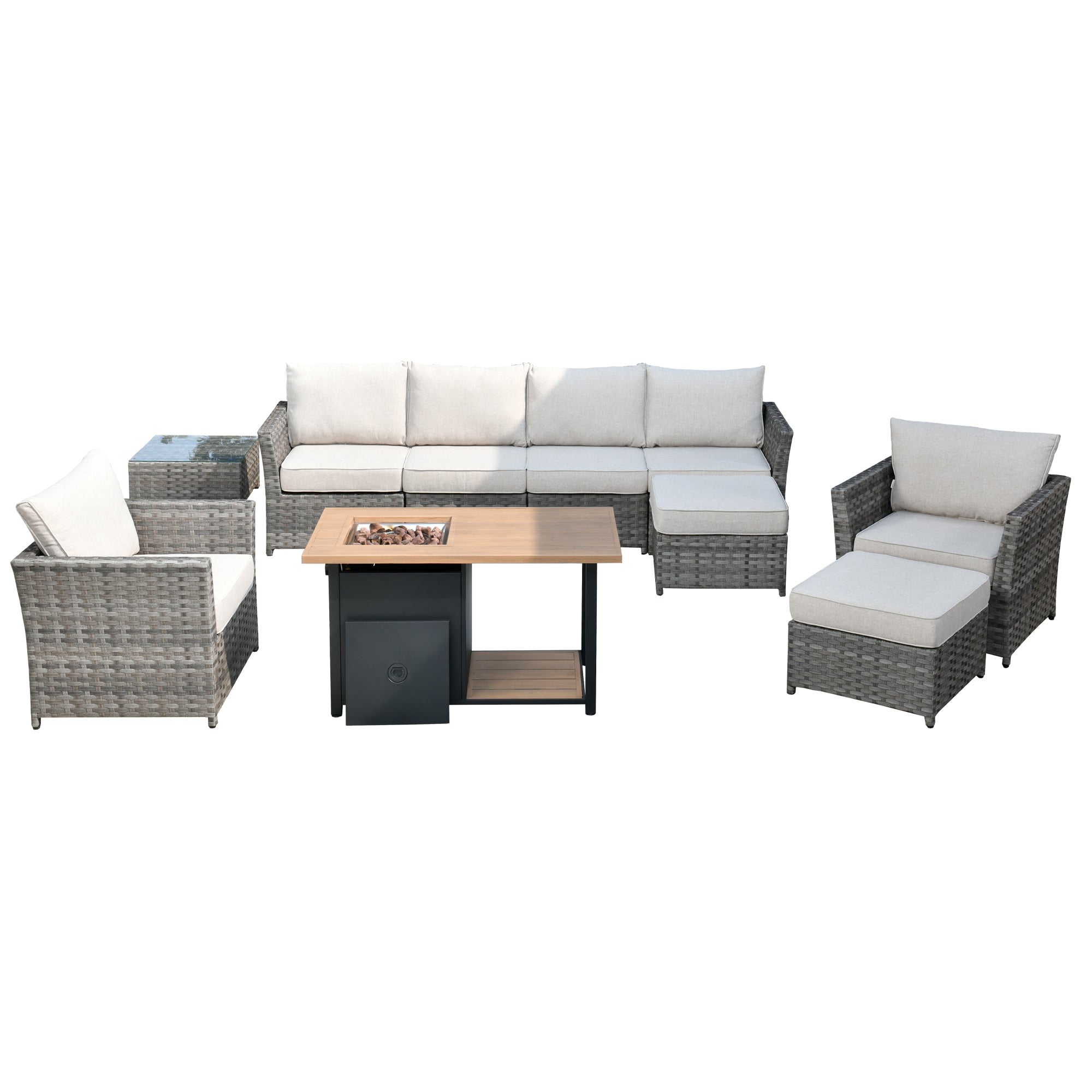 Ovios Patio Furniture Set 10-Piece include 42"Rectangle Fire Pit Table, Partially Assembled,BRS Series