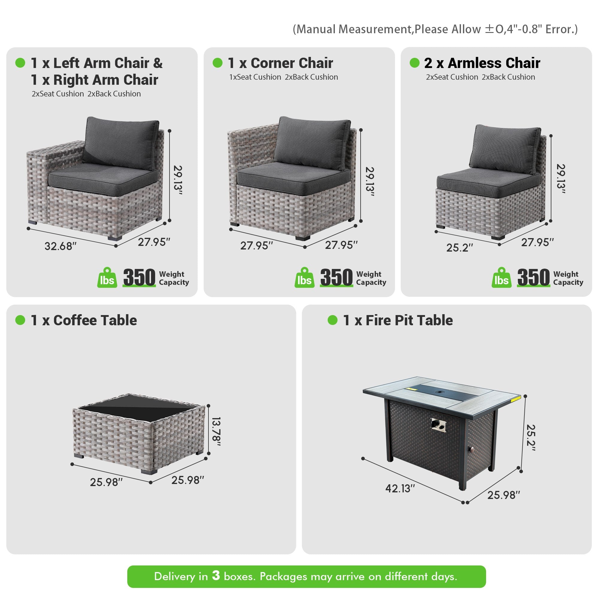 OVIOS Outdoor Patio Furniture Set with Fire Pit Table Wide Armrest Chairs and Rocking Chairs
