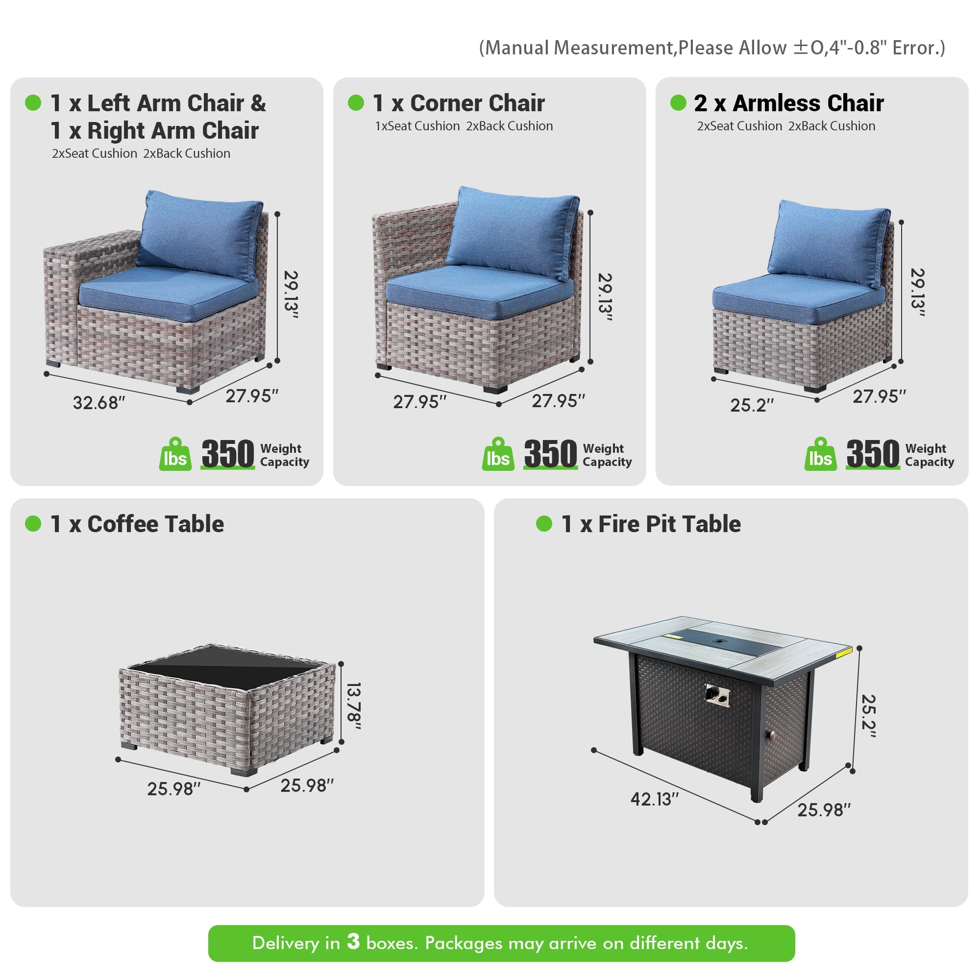 OVIOS Outdoor Patio Furniture Set with Fire Pit Table Wide Armrest Chairs and Rocking Chairs