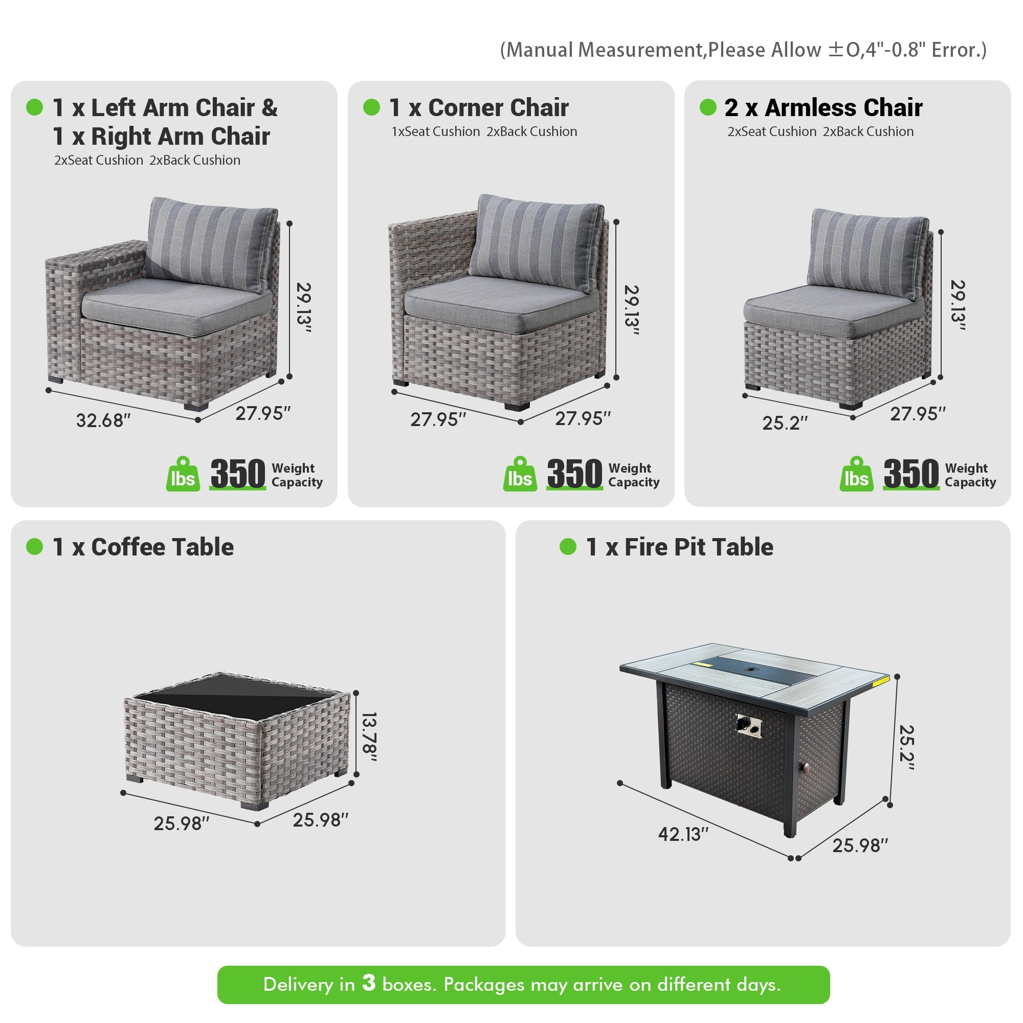 OVIOS Outdoor Patio Furniture Set with Fire Pit Table Wide Armrest Chairs and Rocking Chairs