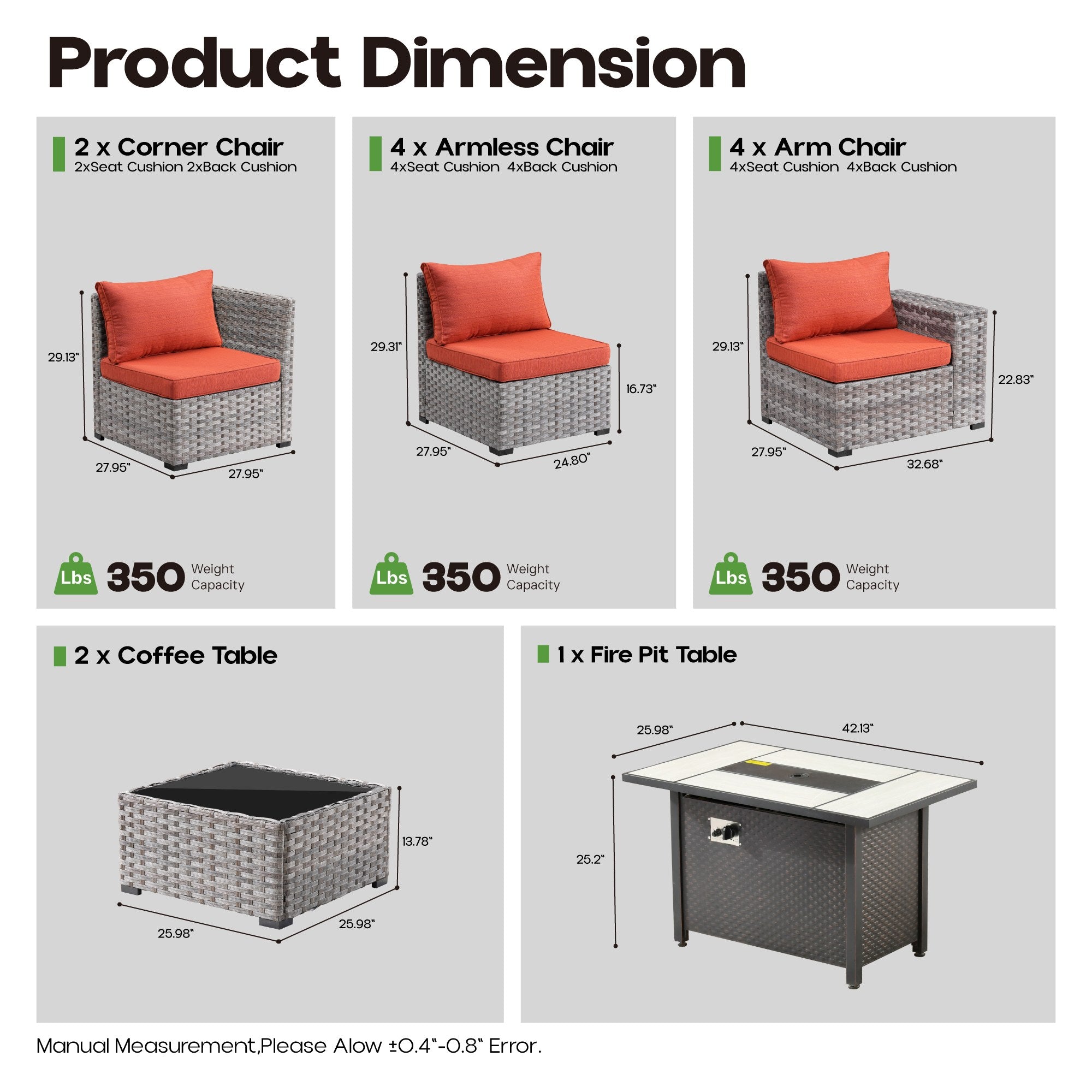 OVIOS Outdoor Patio Furniture Set with Fire Pit Table Wide Armrest Chairs and Rocking Chairs