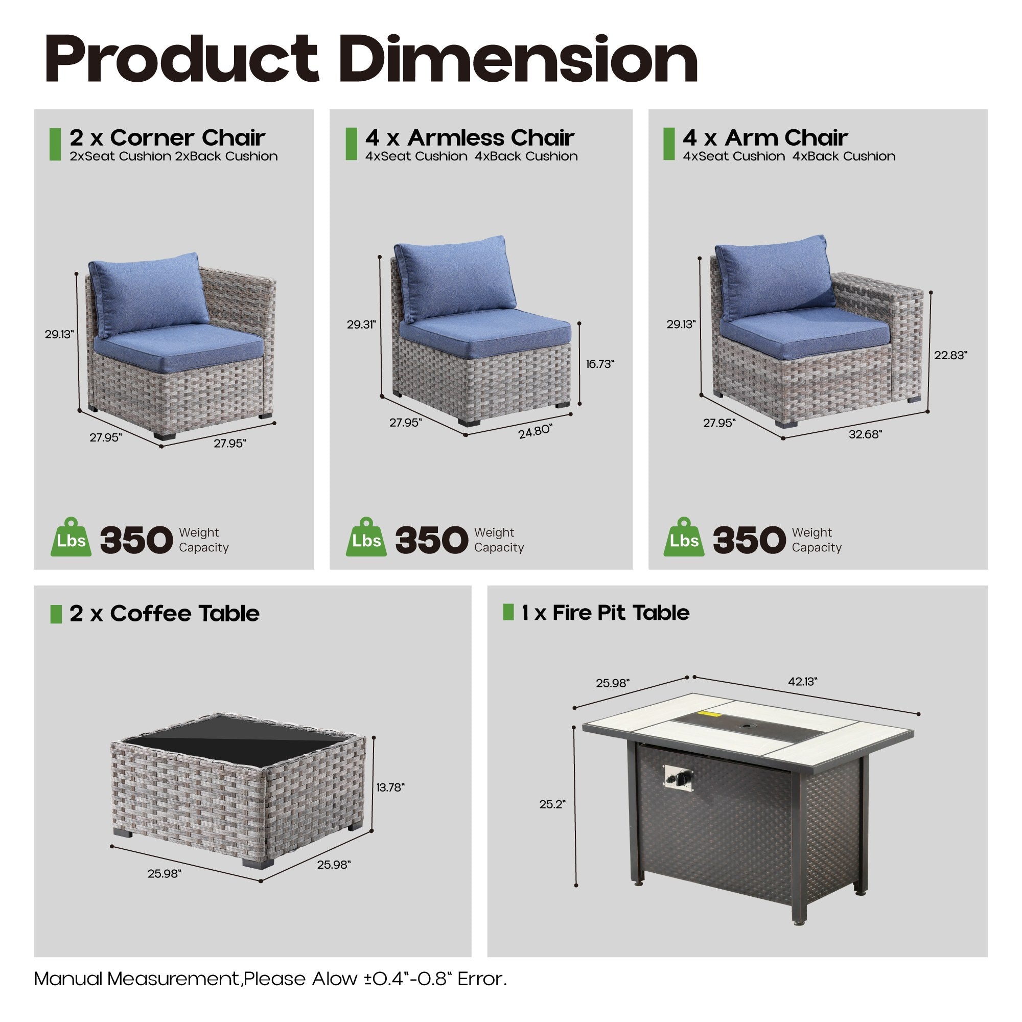 OVIOS Outdoor Patio Furniture Set with Fire Pit Table Wide Armrest Chairs and Rocking Chairs