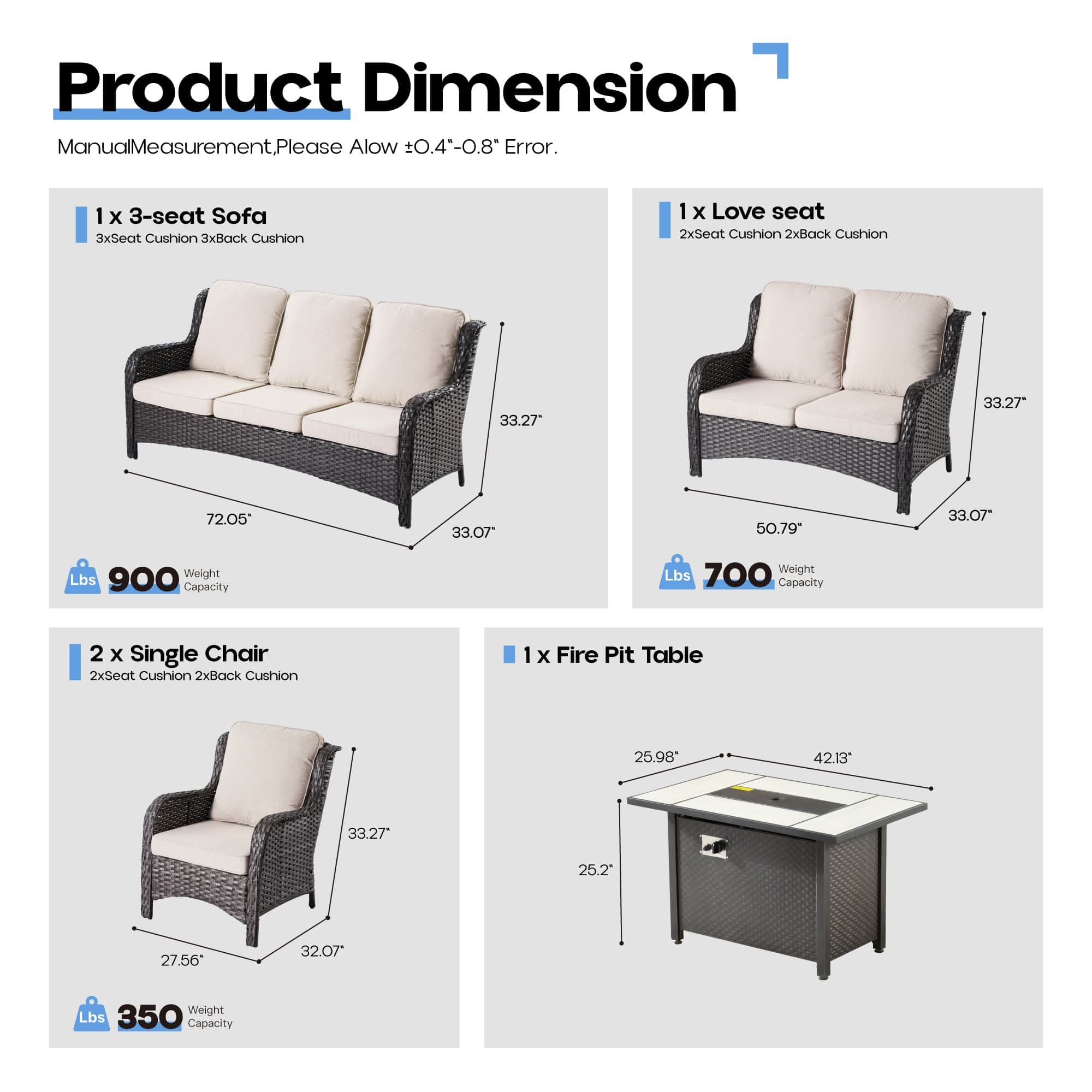 OVIOS Outdoor Wicker Patio Furniture Set with Fire Pit Table