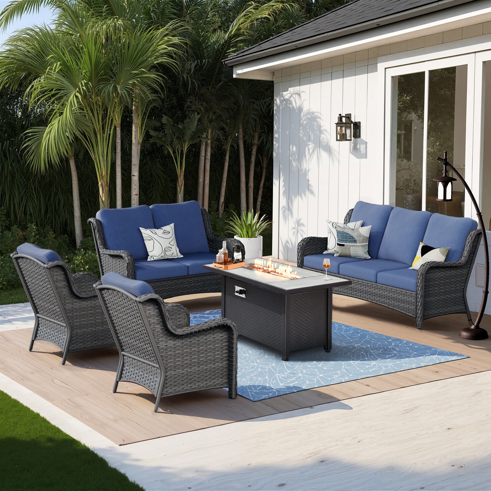 OVIOS Outdoor Wicker Patio Furniture Set with Fire Pit Table