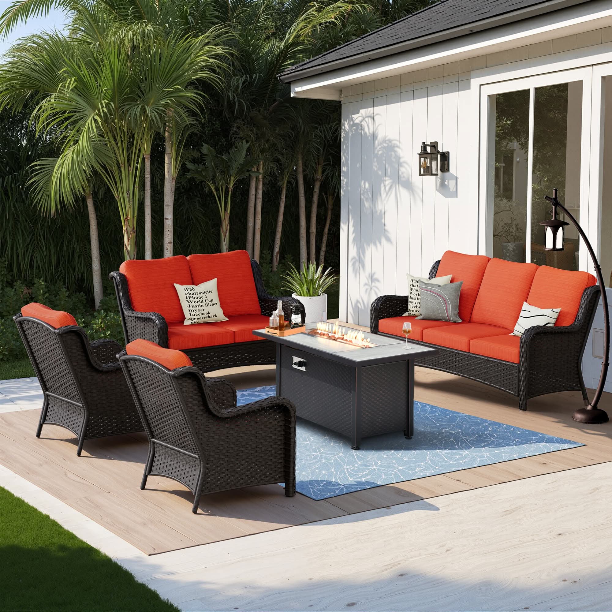 OVIOS Outdoor Wicker Patio Furniture Set with Fire Pit Table