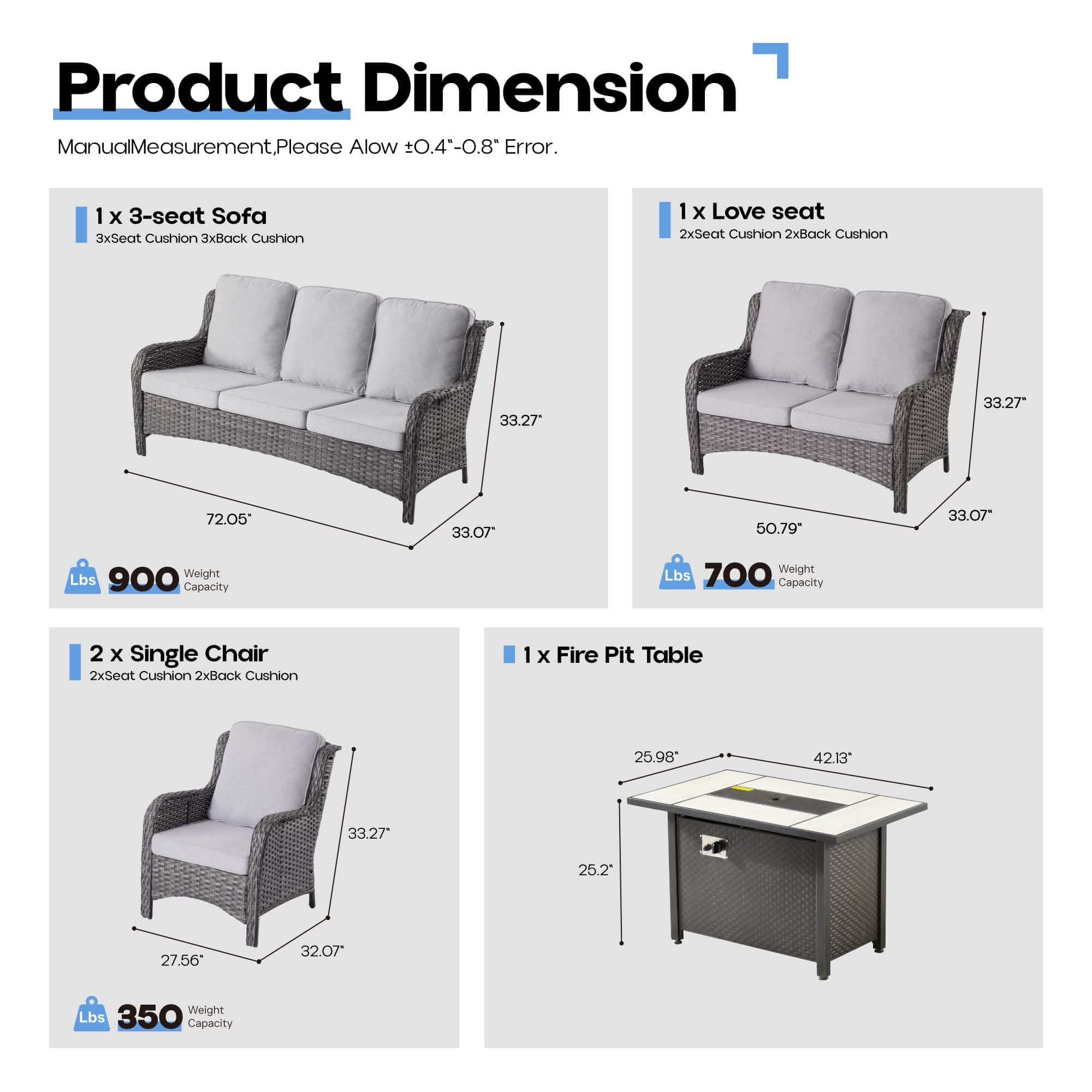 OVIOS Outdoor Wicker Patio Furniture Set with Fire Pit Table
