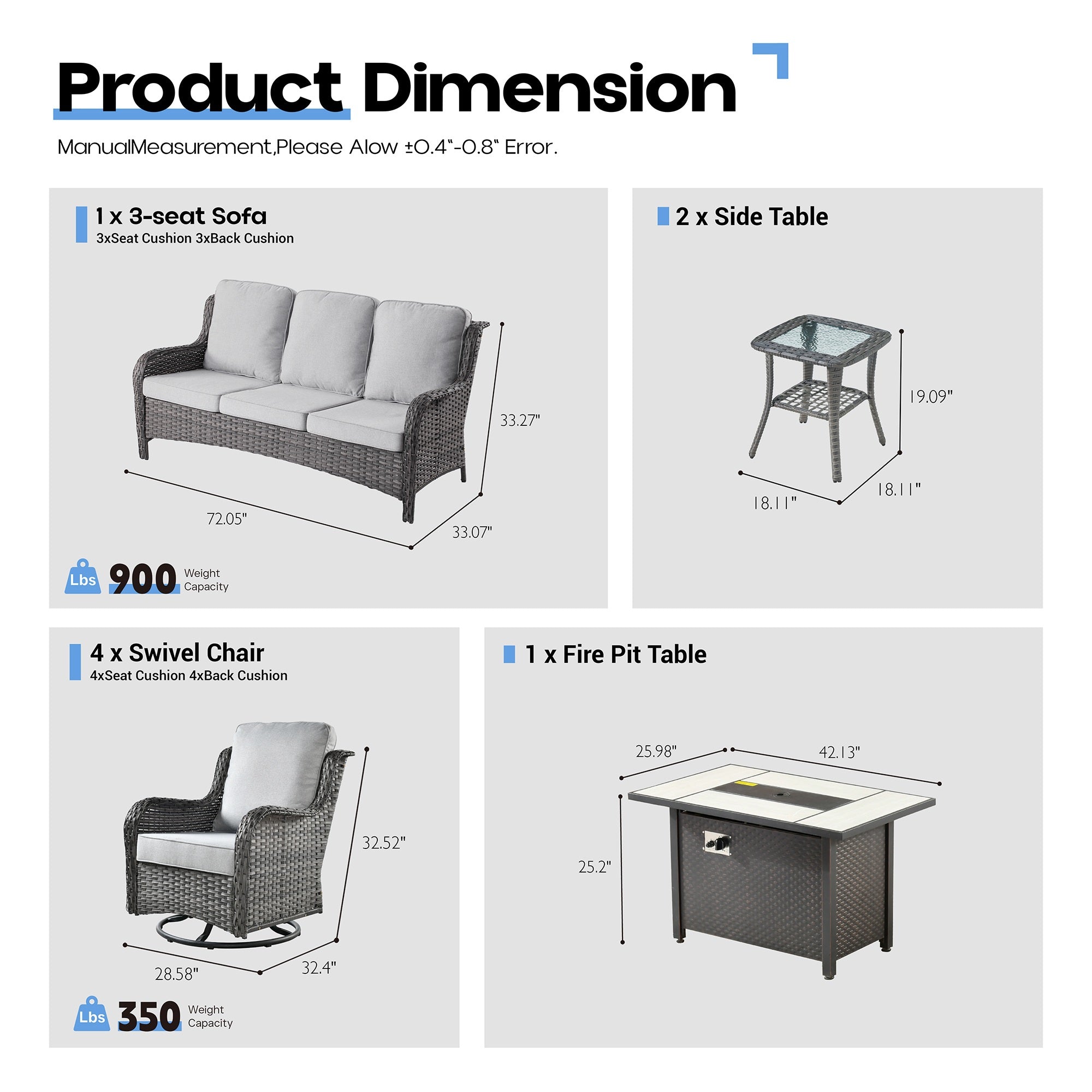 OVIOS Outdoor Wicker Patio Furniture Set with Fire Pit Table