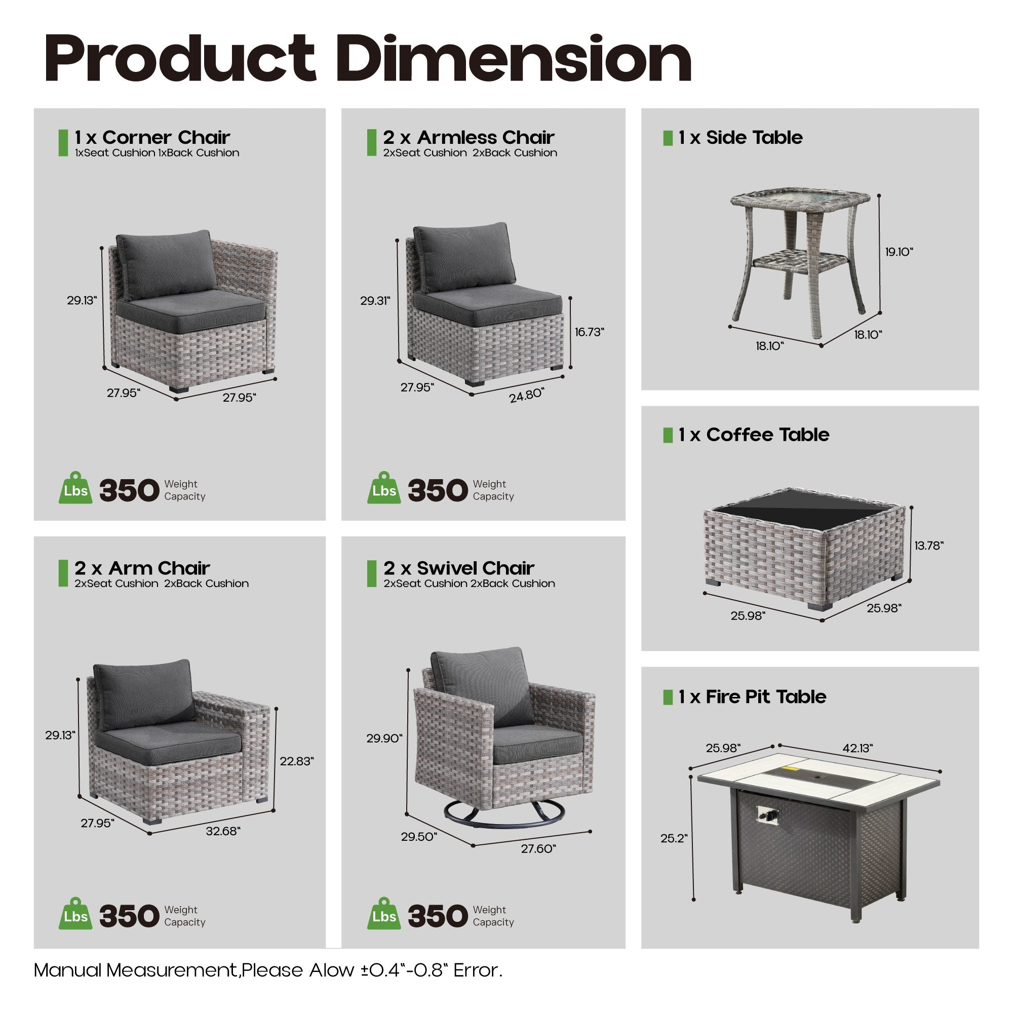 OVIOS Outdoor Patio Furniture Set with Fire Pit Table Wide Armrest Chairs and Rocking Chairs