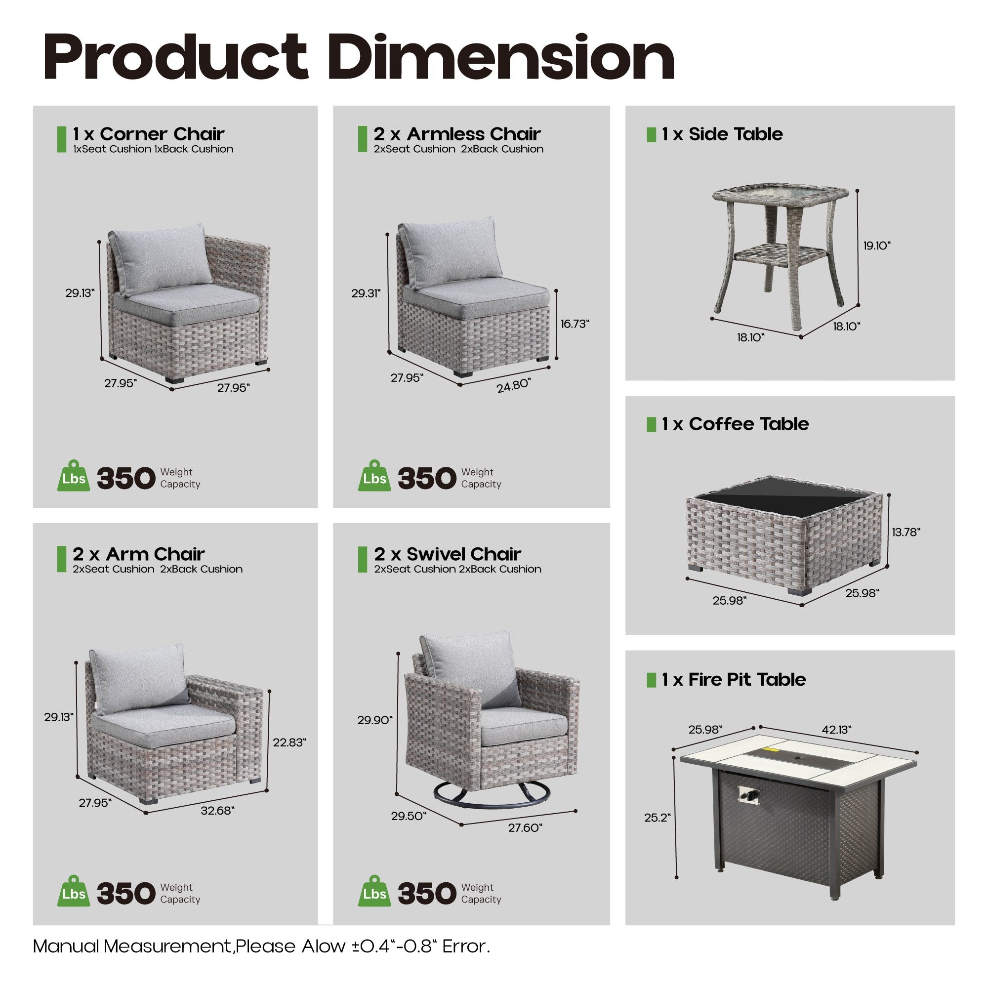 OVIOS Outdoor Patio Furniture Set with Fire Pit Table Wide Armrest Chairs and Rocking Chairs