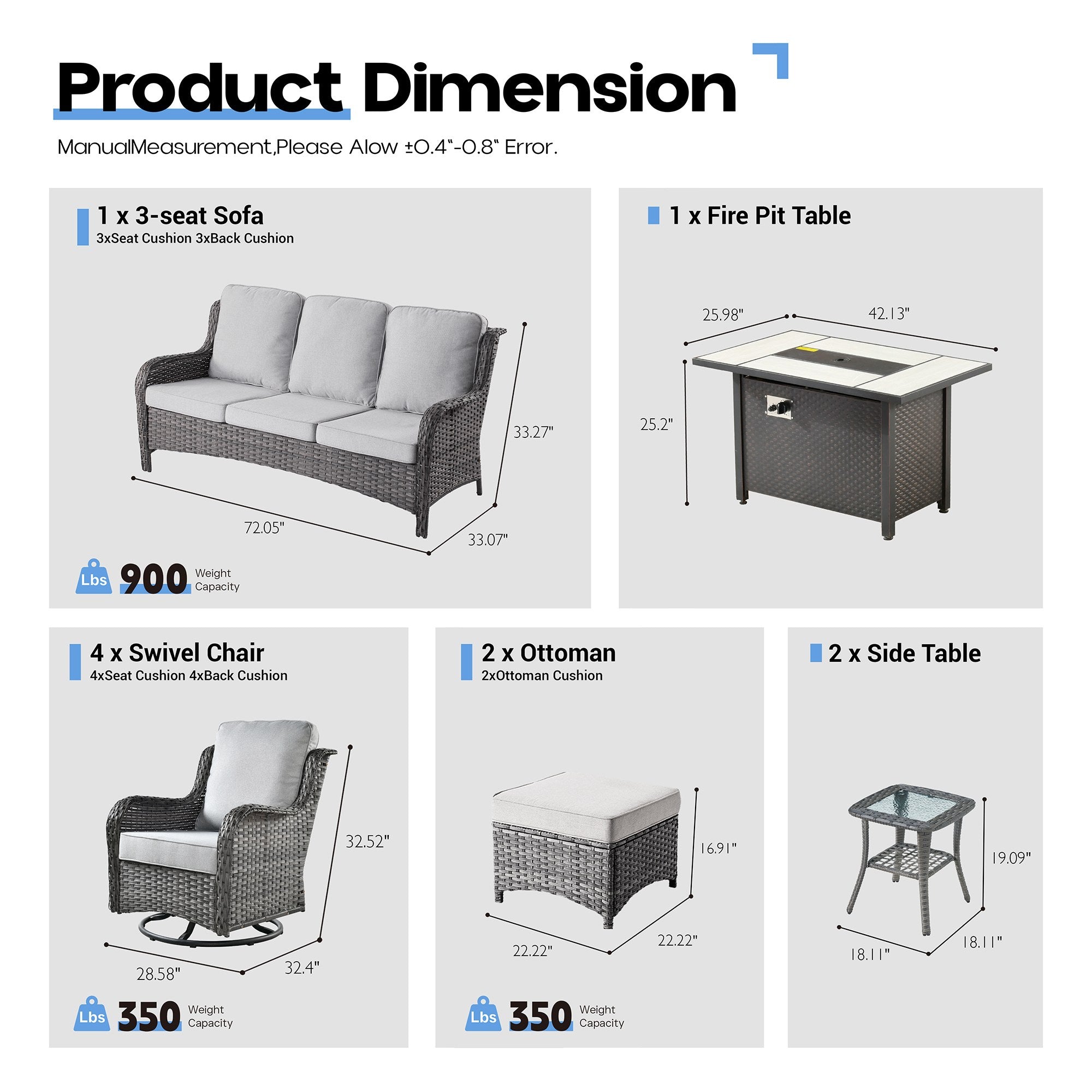 OVIOS Outdoor Wicker Patio Furniture Set with Fire Pit Table