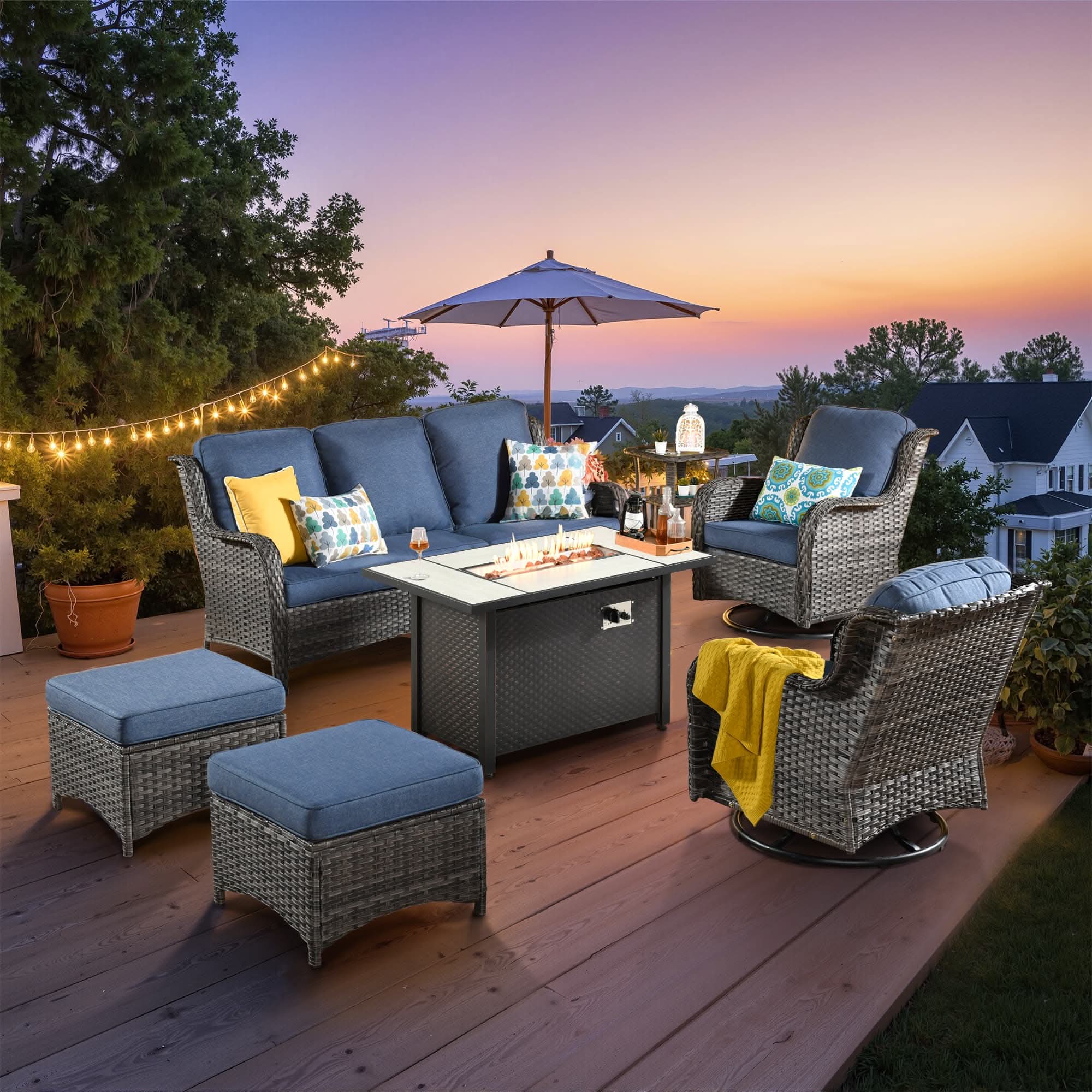OVIOS Outdoor Wicker Patio Furniture Set with Fire Pit Table