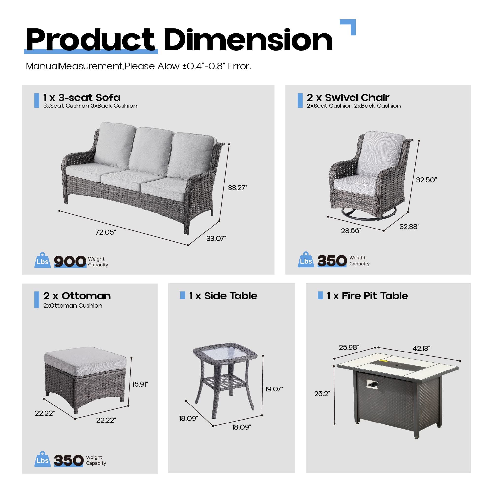 OVIOS Outdoor Wicker Patio Furniture Set with Fire Pit Table