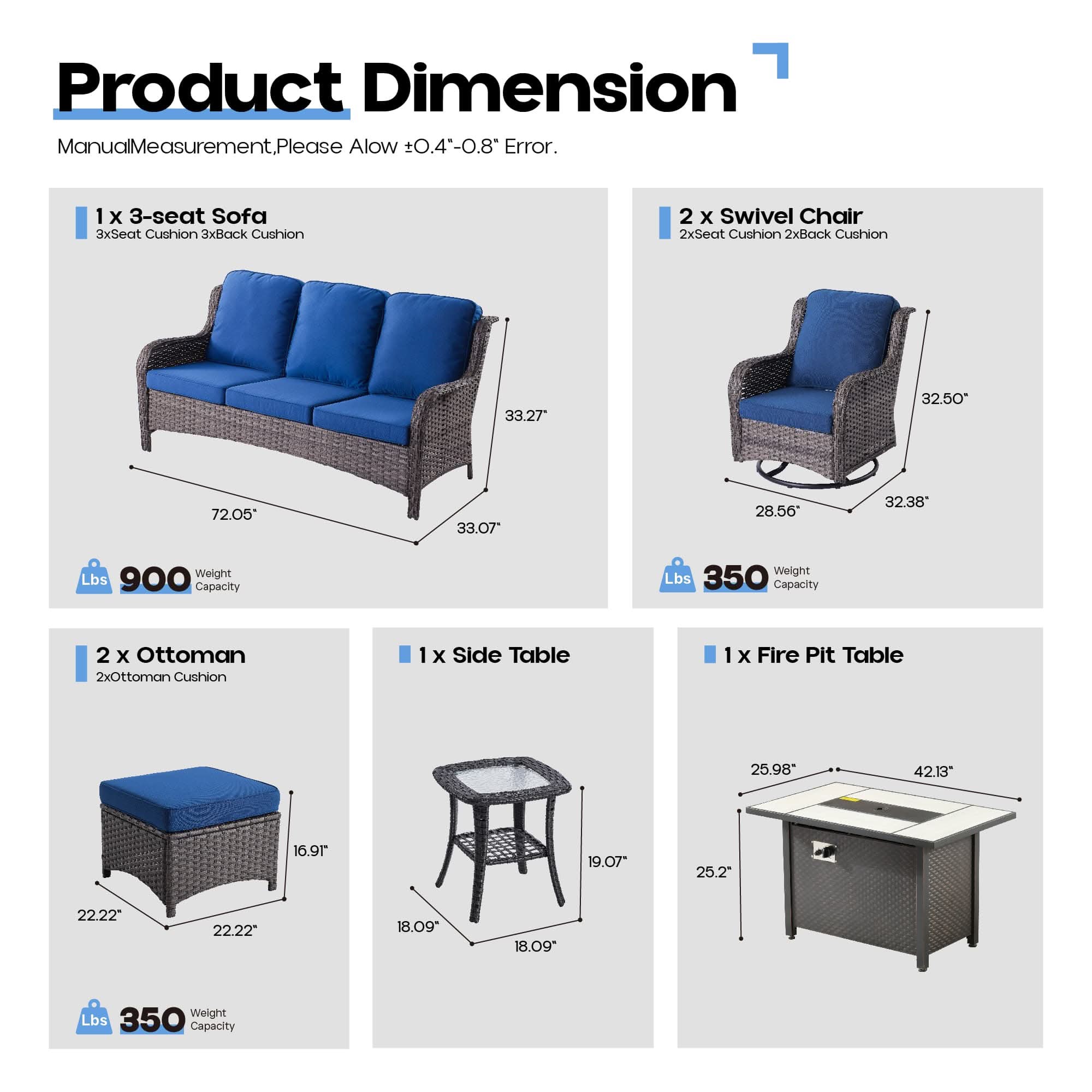 OVIOS Outdoor Wicker Patio Furniture Set with Fire Pit Table