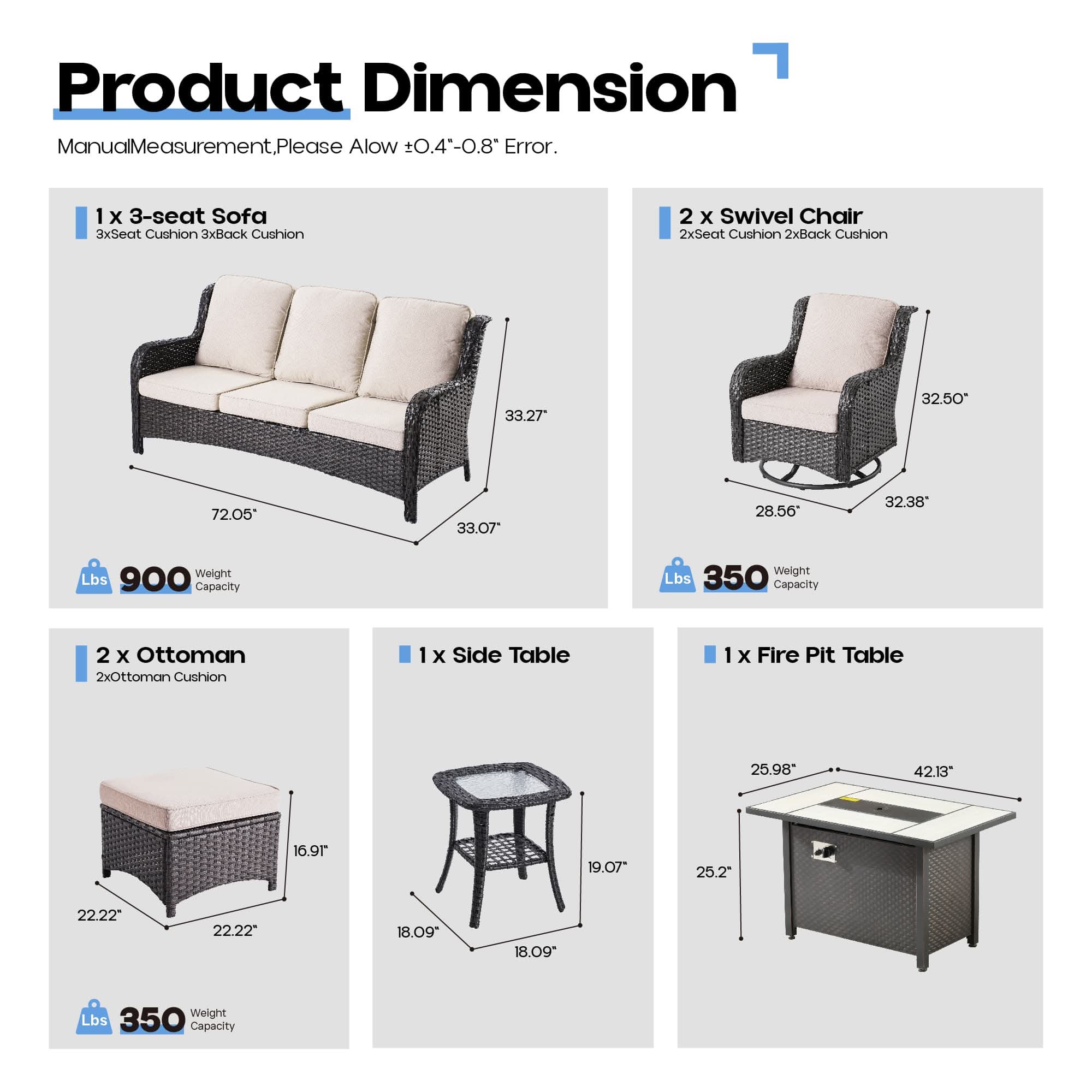 OVIOS Outdoor Wicker Patio Furniture Set with Fire Pit Table