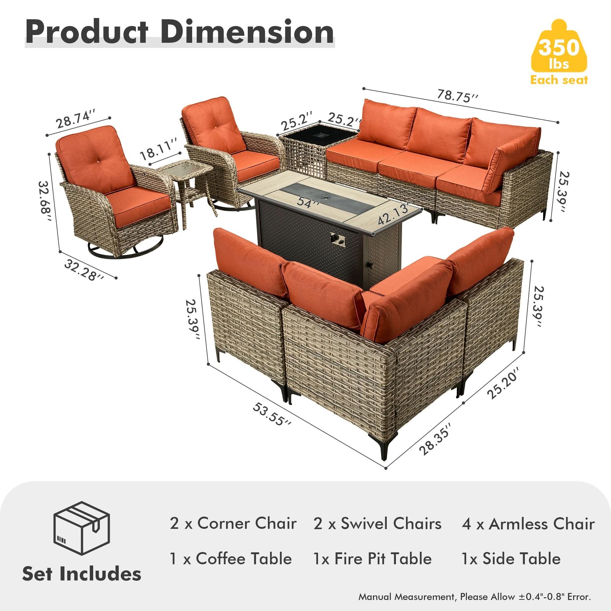 OVIOS Wicker Patio Conversation Set with Fire Pit Table for Backyard & Deck