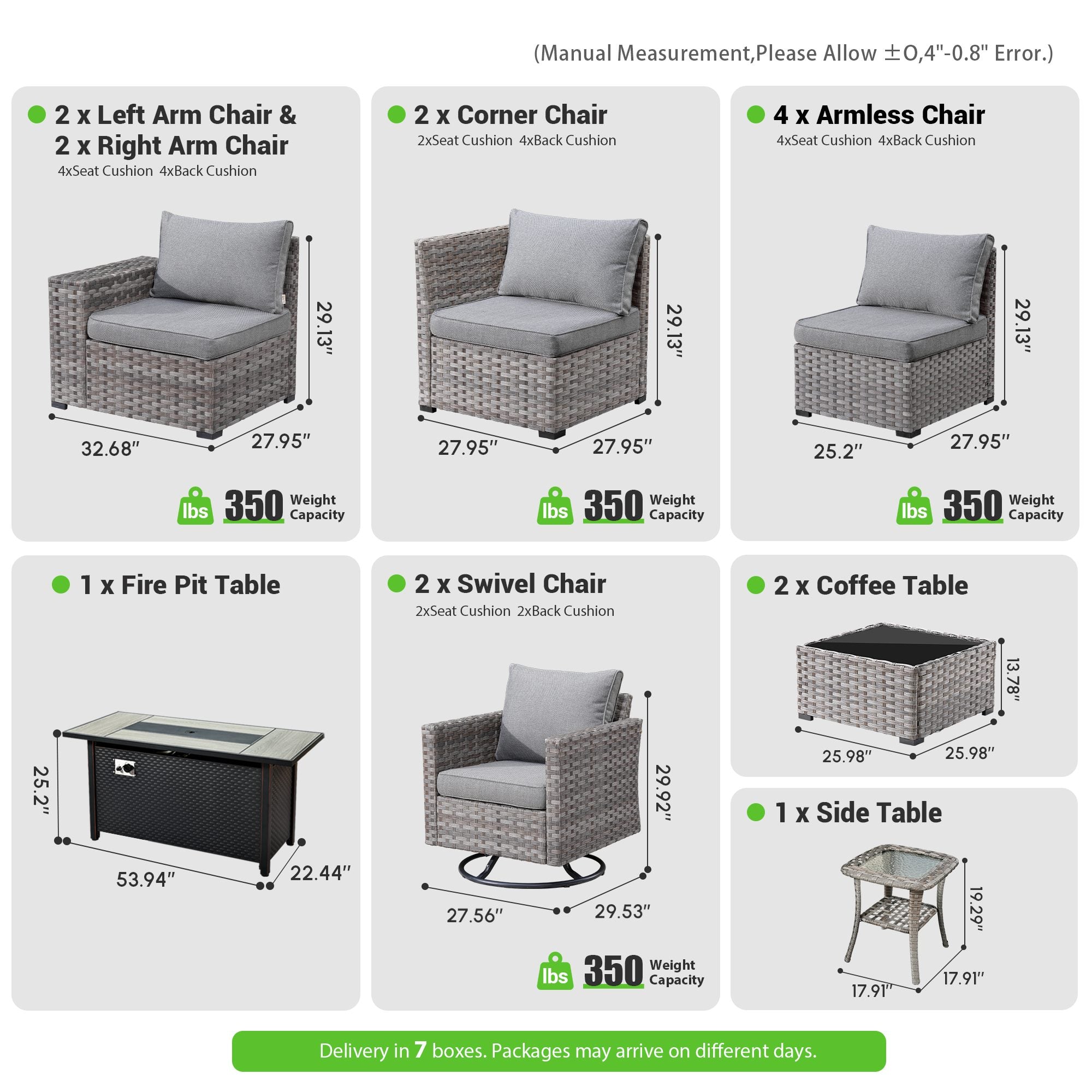 OVIOS Outdoor Patio Furniture Set with Fire Pit Table Wide Armrest Chairs and Rocking Chairs