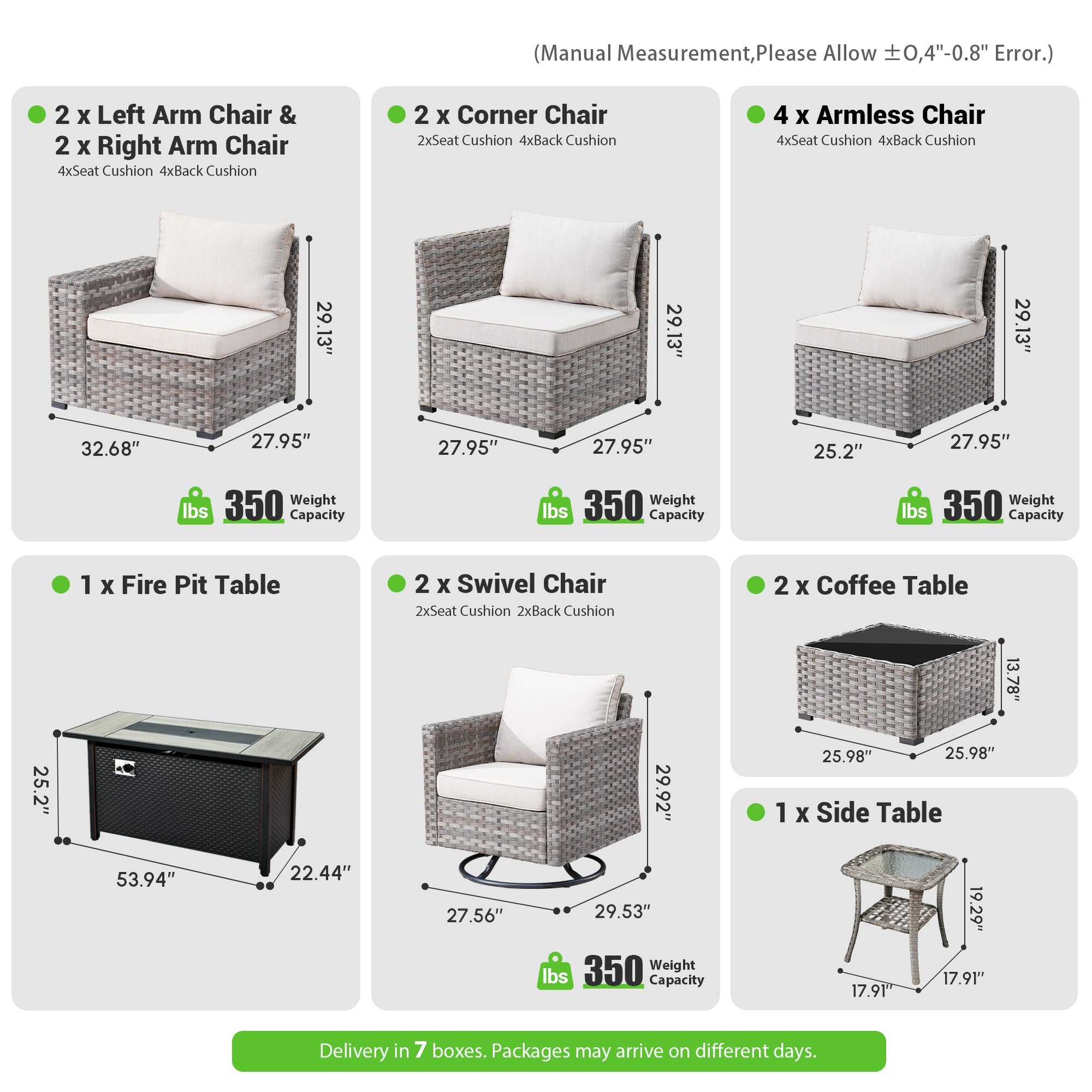 OVIOS Outdoor Patio Furniture Set with Fire Pit Table Wide Armrest Chairs and Rocking Chairs