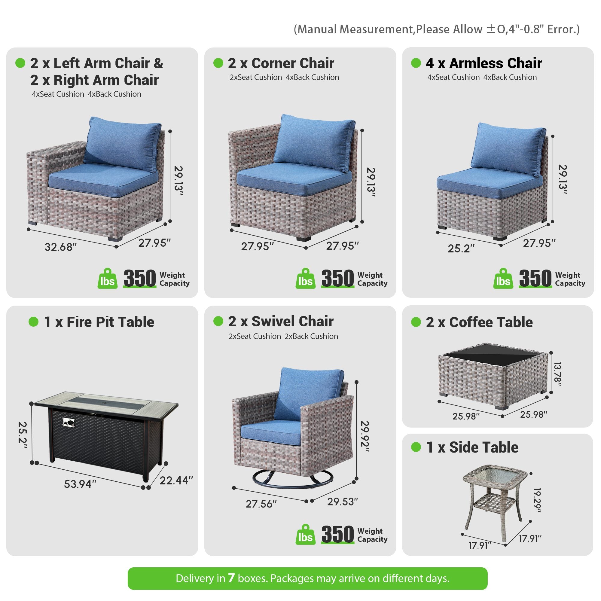 OVIOS Outdoor Patio Furniture Set with Fire Pit Table Wide Armrest Chairs and Rocking Chairs