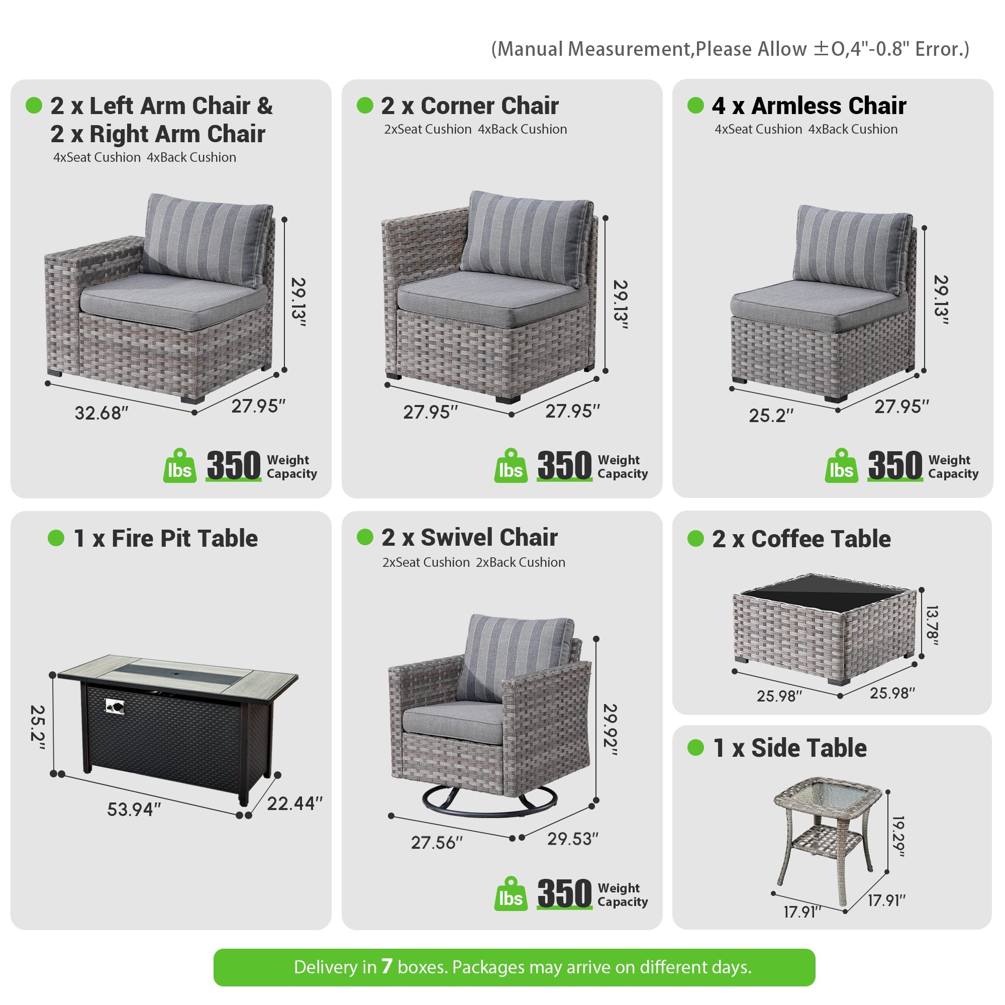 OVIOS Outdoor Patio Furniture Set with Fire Pit Table Wide Armrest Chairs and Rocking Chairs