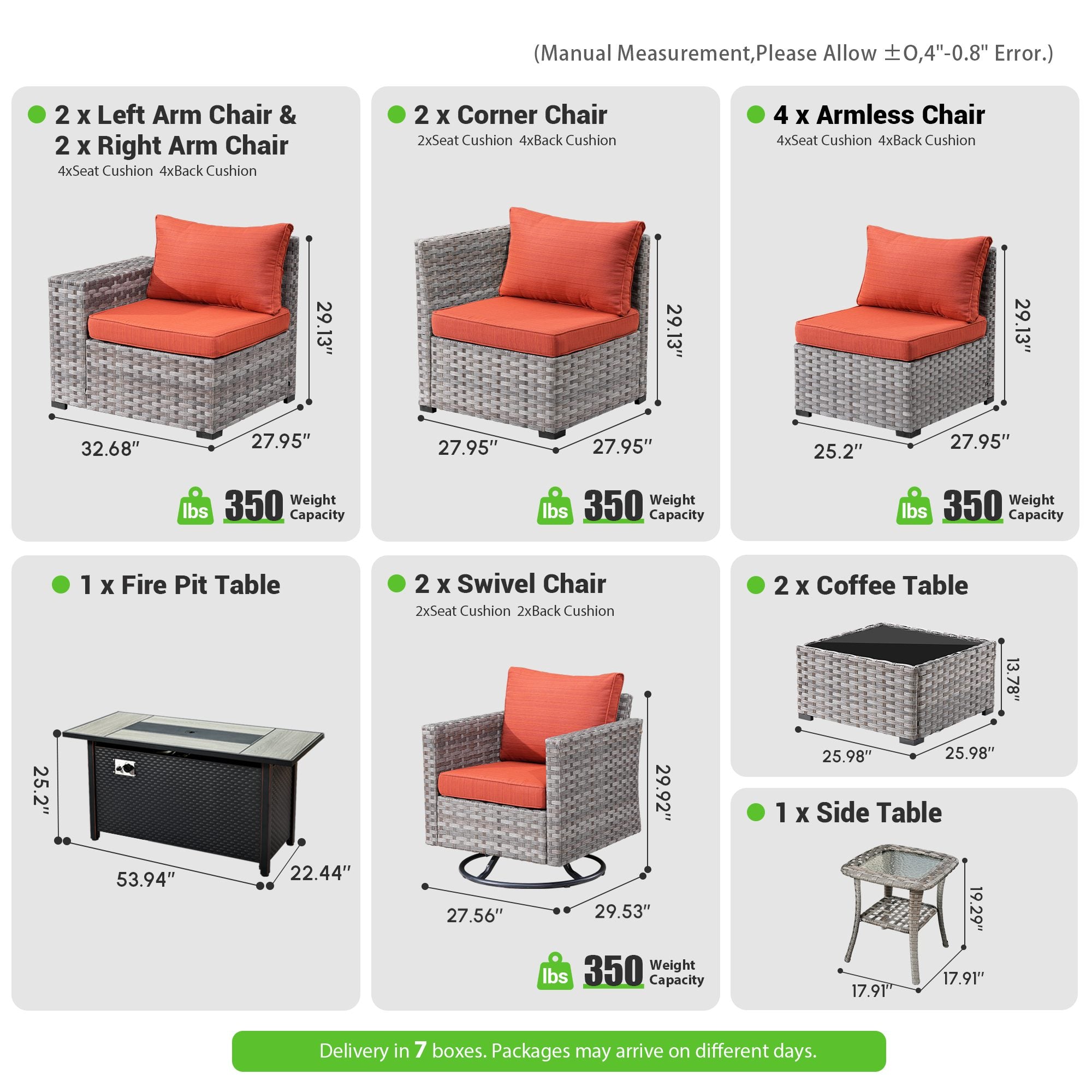 OVIOS Outdoor Patio Furniture Set with Fire Pit Table Wide Armrest Chairs and Rocking Chairs
